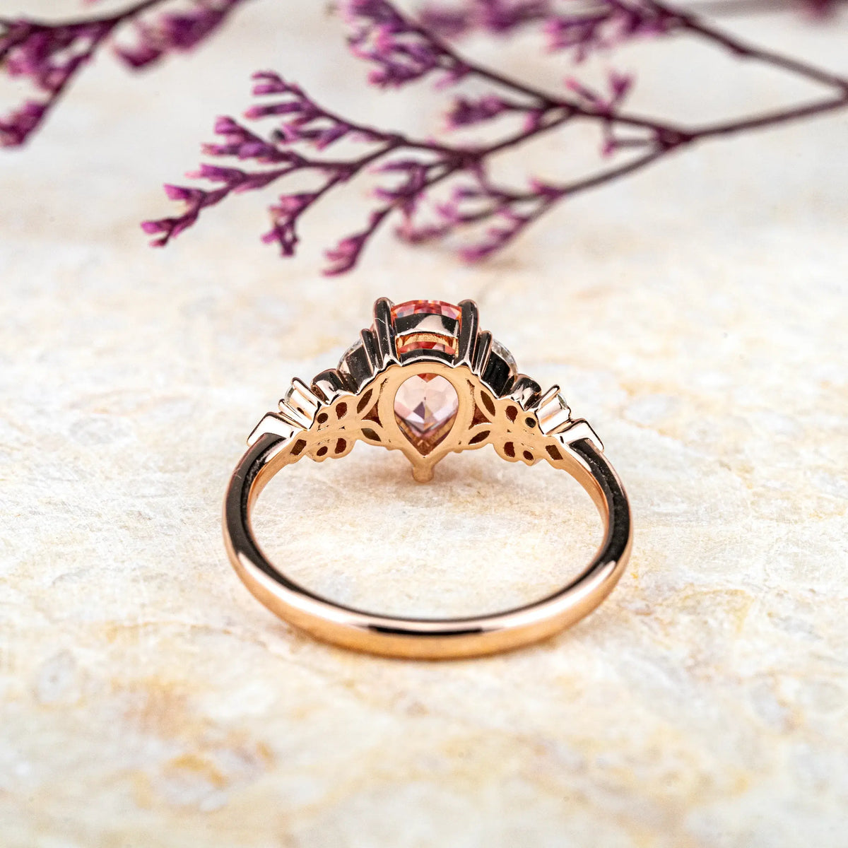 Pear-Cut Pink Quartz Promise Ring | Unique Engagement Rings
