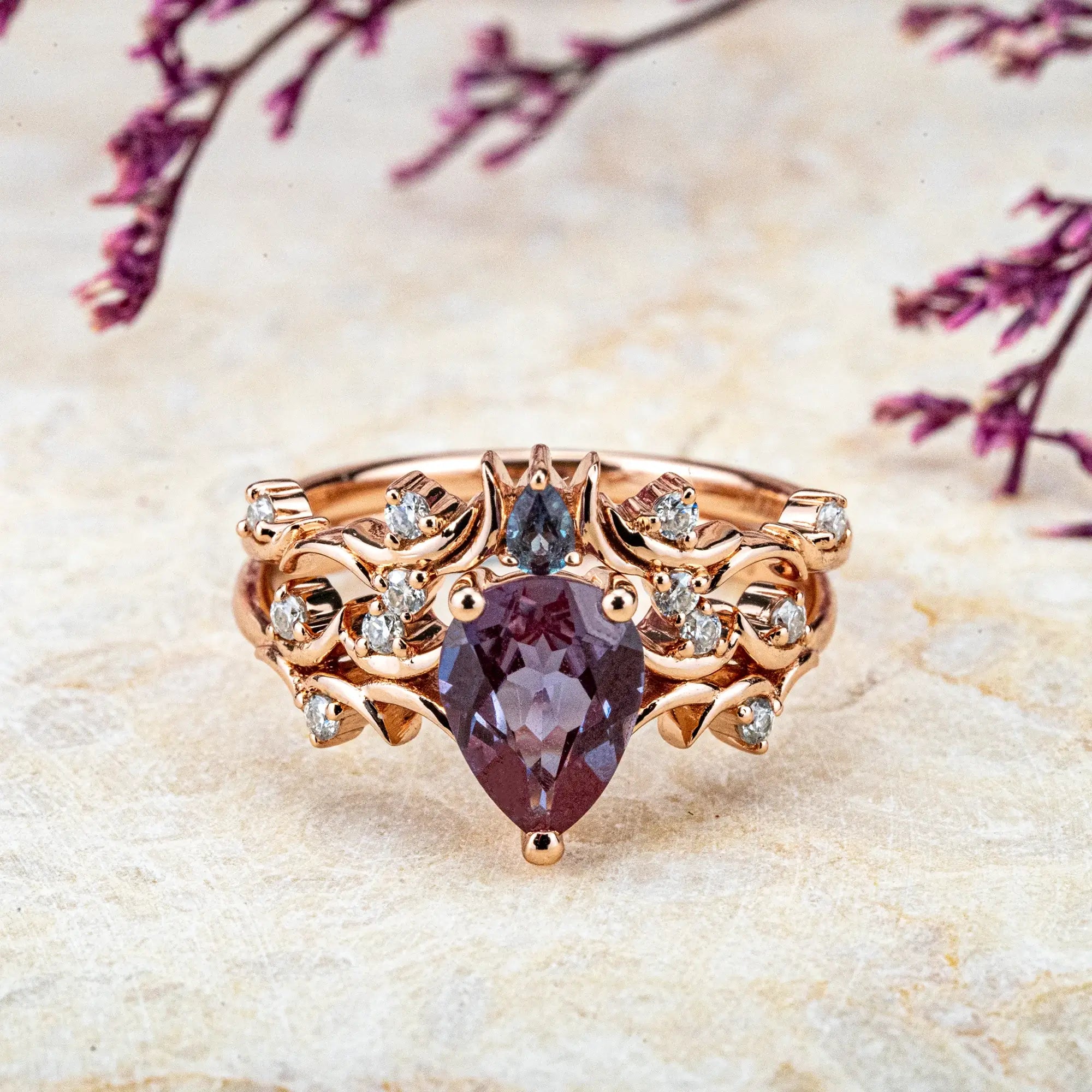 handmade custom Luxurious Unique Alexandrite Twig Engagement Ring – Elegance Bridal Sets