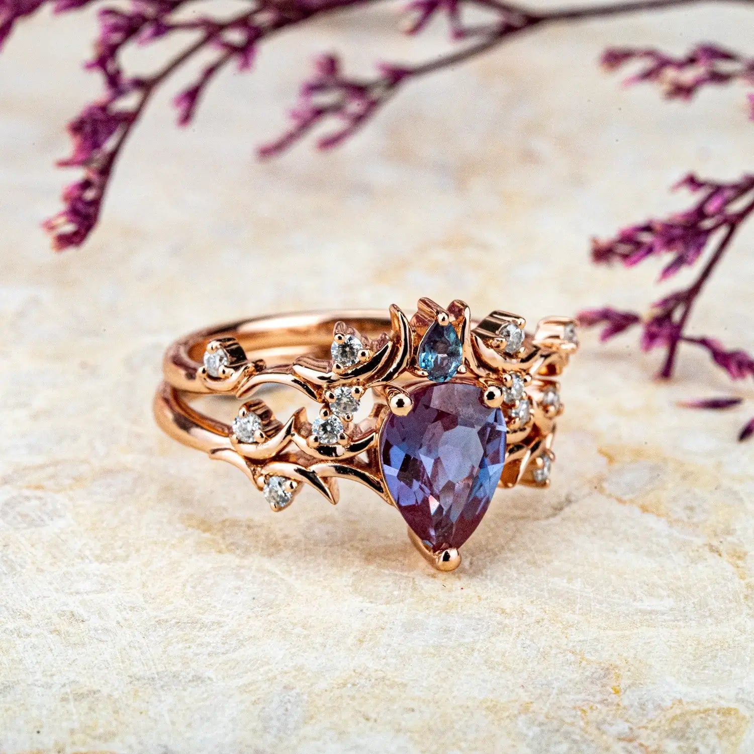 handmade custom Luxurious Unique Alexandrite Twig Engagement Ring – Elegance Bridal Sets for women