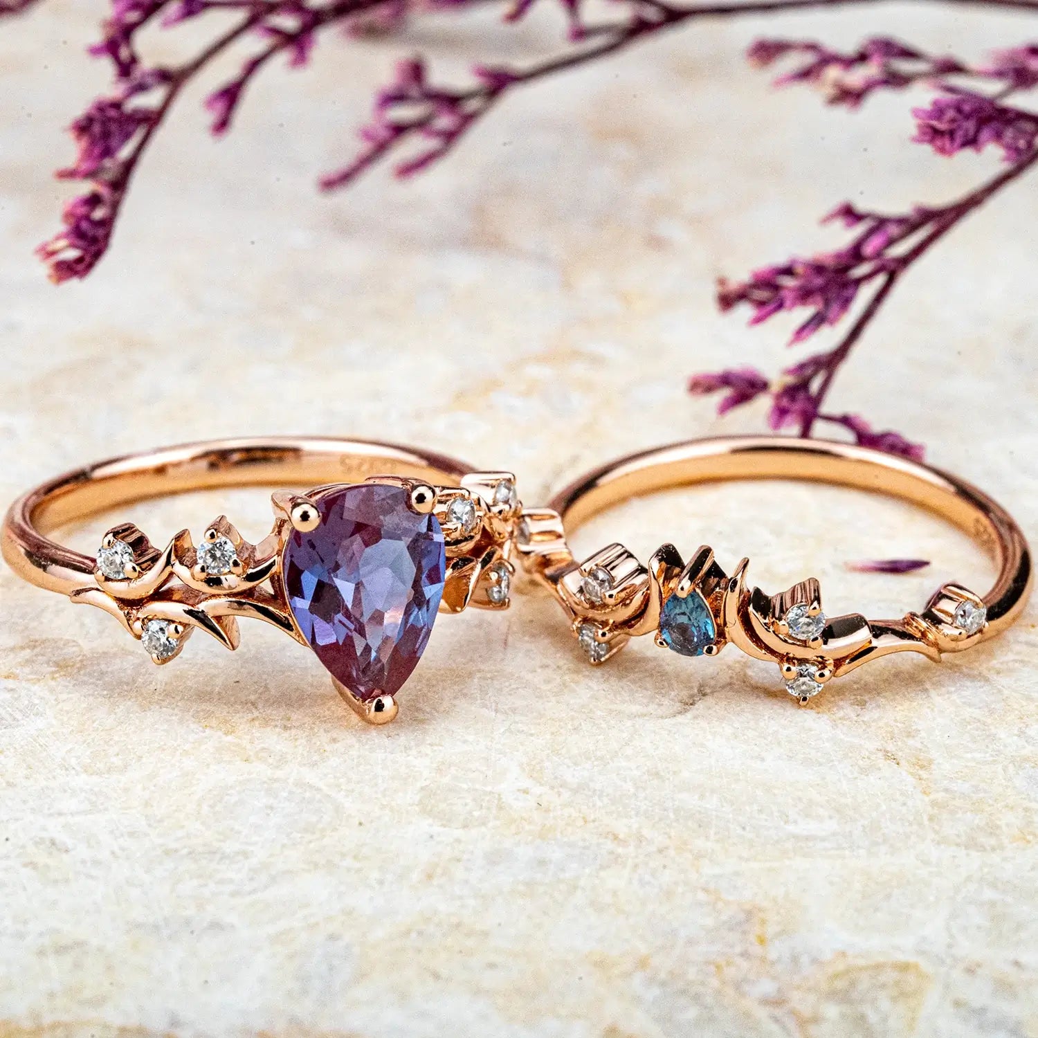 handmade custom Luxurious Unique Alexandrite Twig Engagement Ring – Elegance Bridal Sets for women