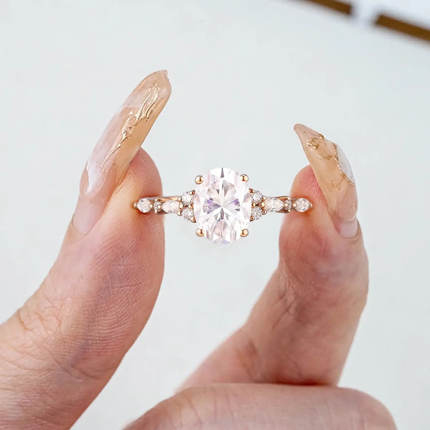 Delicate Moissanite Engagement Ring Minimalism Wedding Ring Solid Gold Diamond Cluster Rings for Women Anniversary Handmade Gift Christmas