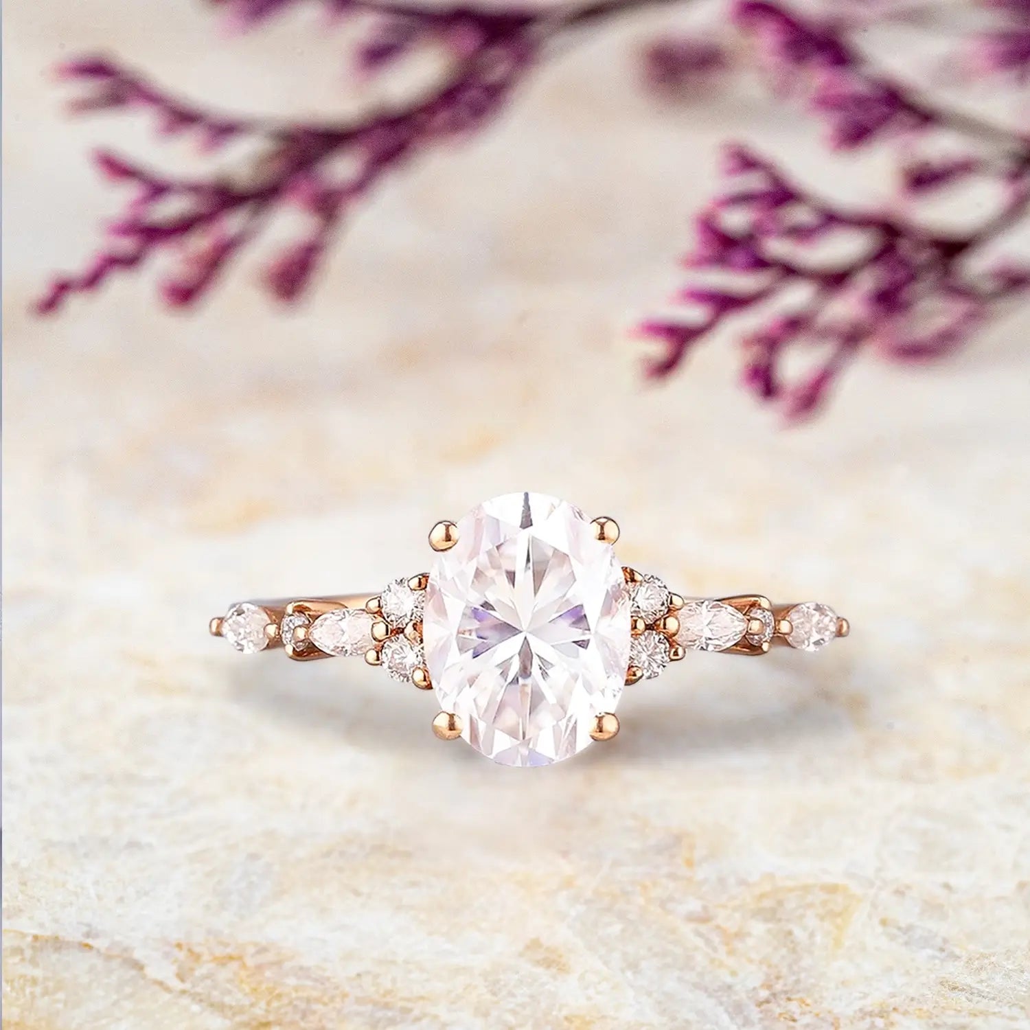 Delicate Moissanite Engagement Ring Minimalism Wedding Ring Solid Gold Diamond Cluster Rings for Women Anniversary Handmade Gift Christmas