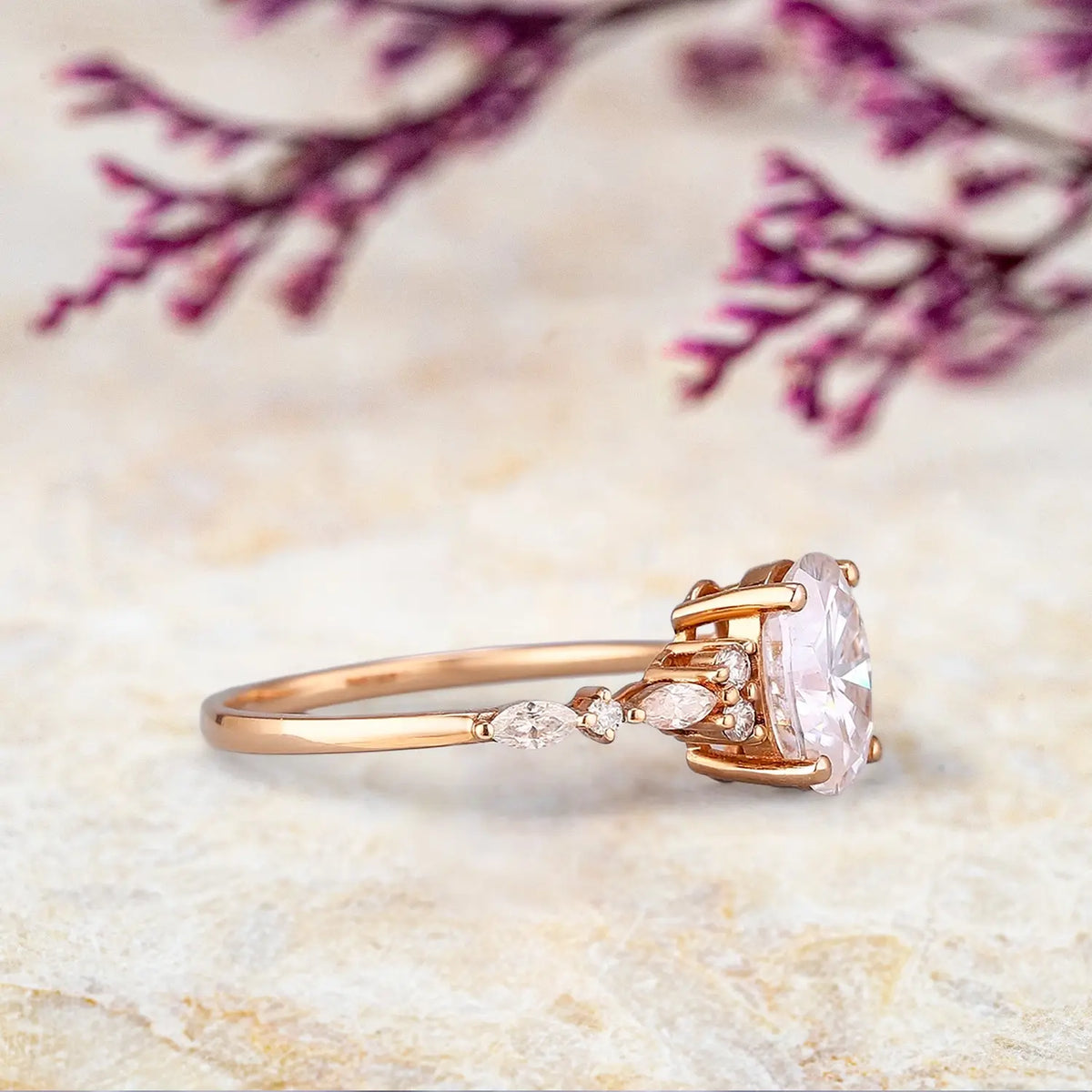 Delicate Moissanite Engagement Ring Minimalism Wedding Ring Solid Gold Diamond Cluster Rings for Women Anniversary Handmade Gift Christmas