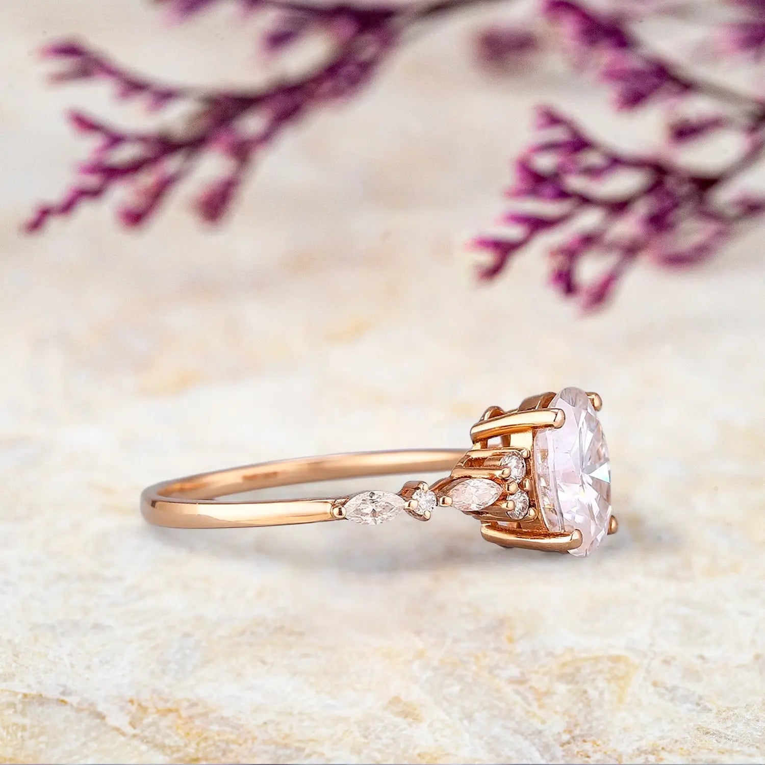 Delicate Moissanite Engagement Ring Minimalism Wedding Ring Solid Gold Diamond Cluster Rings for Women Anniversary Handmade Gift Christmas