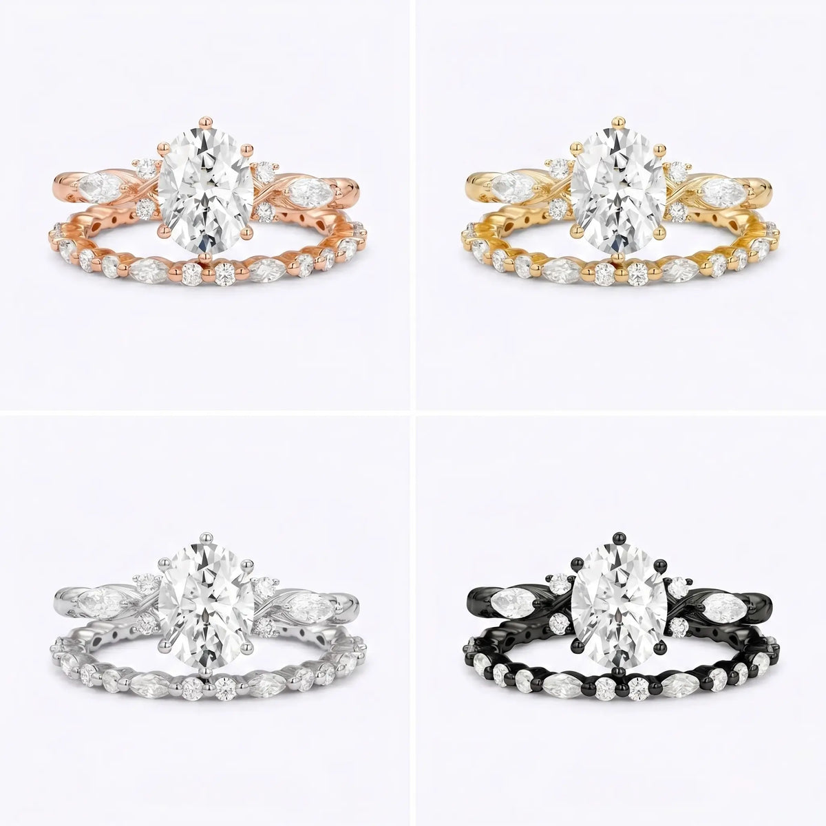Rings of different materials and colors: rose gold, black gold, yellow gold and white gold ring