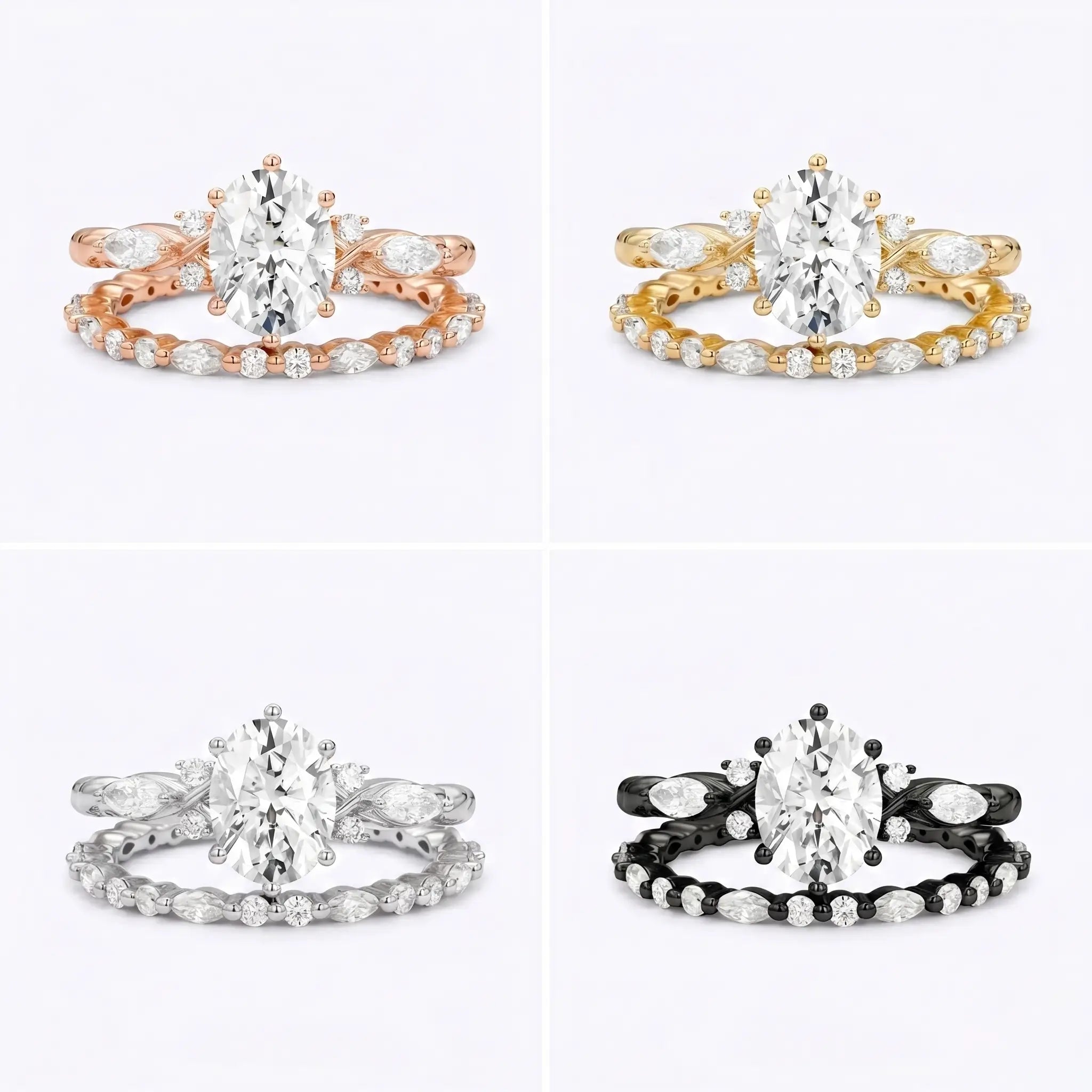 Rings of different materials and colors: rose gold, black gold, yellow gold and white gold ring