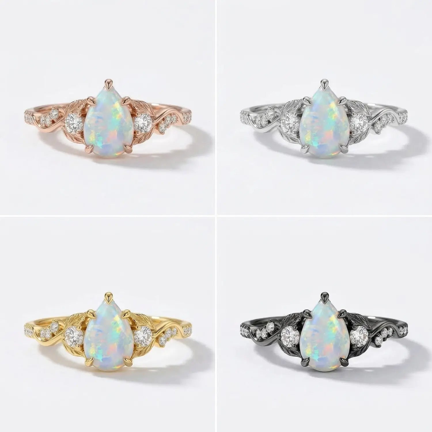 unique pear opal promise ring botanical design gold jewelry - 4 Material