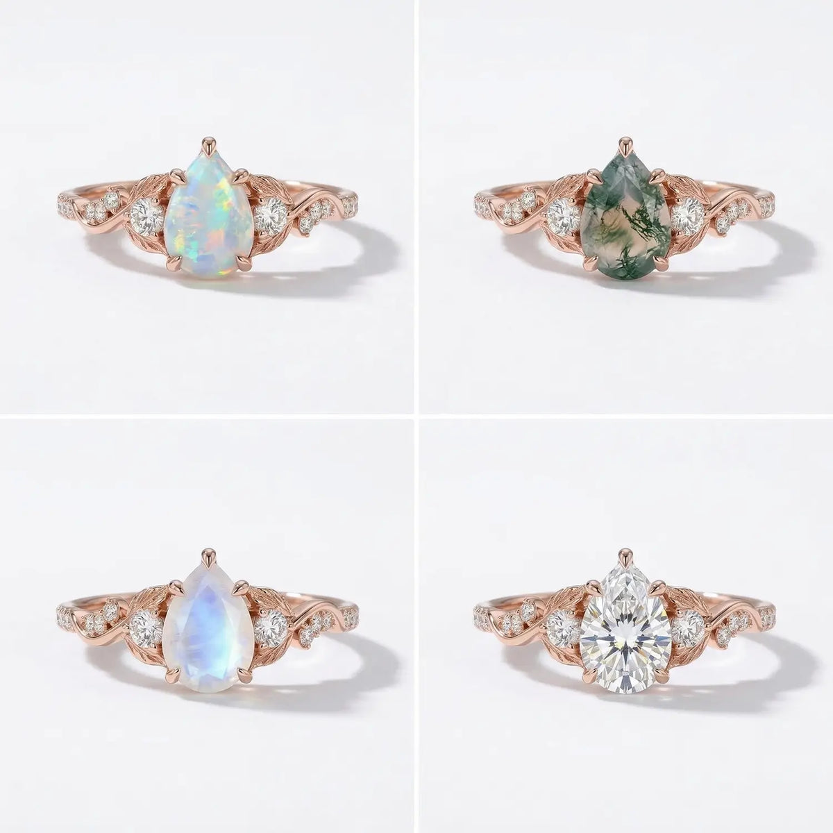 nature inspired opal ring for women handmade leaf engagement ring different gemstone style