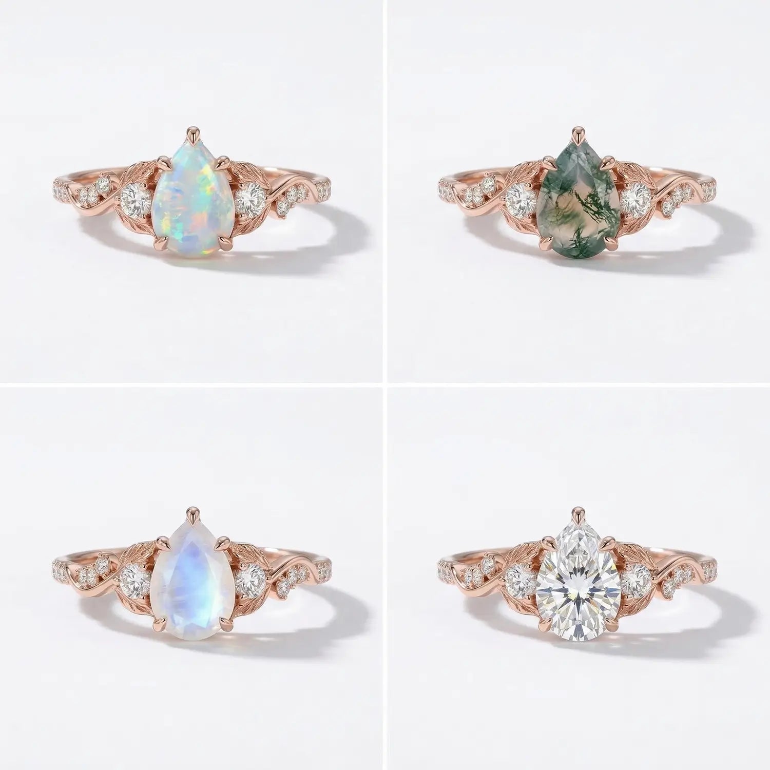 nature inspired opal ring for women handmade leaf engagement ring different gemstone style