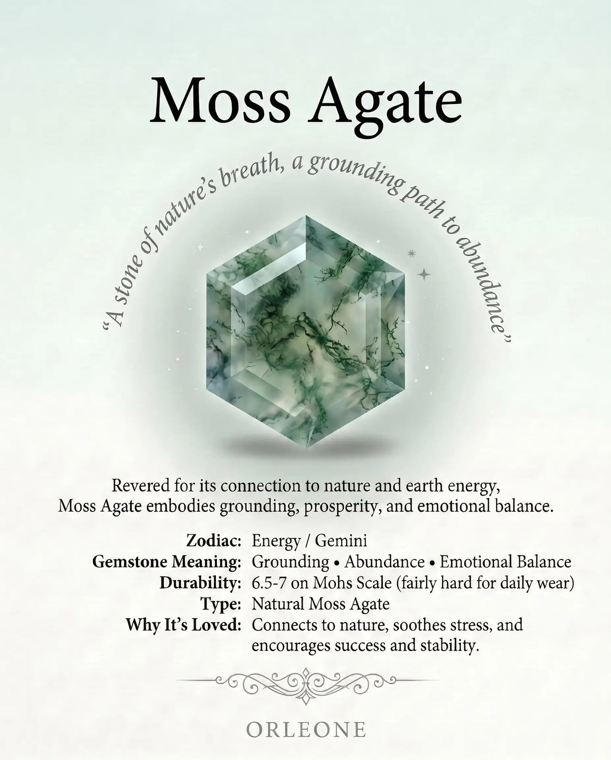Hexagon Cut moss agate gemstone knowlage orleone