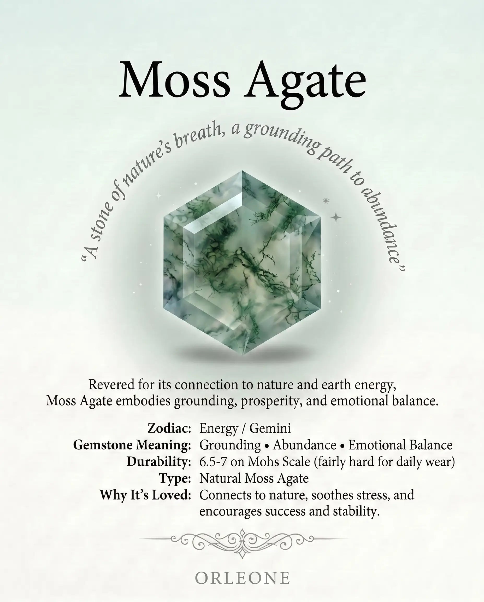 Hexagon Cut moss agate gemstone knowlage orleone