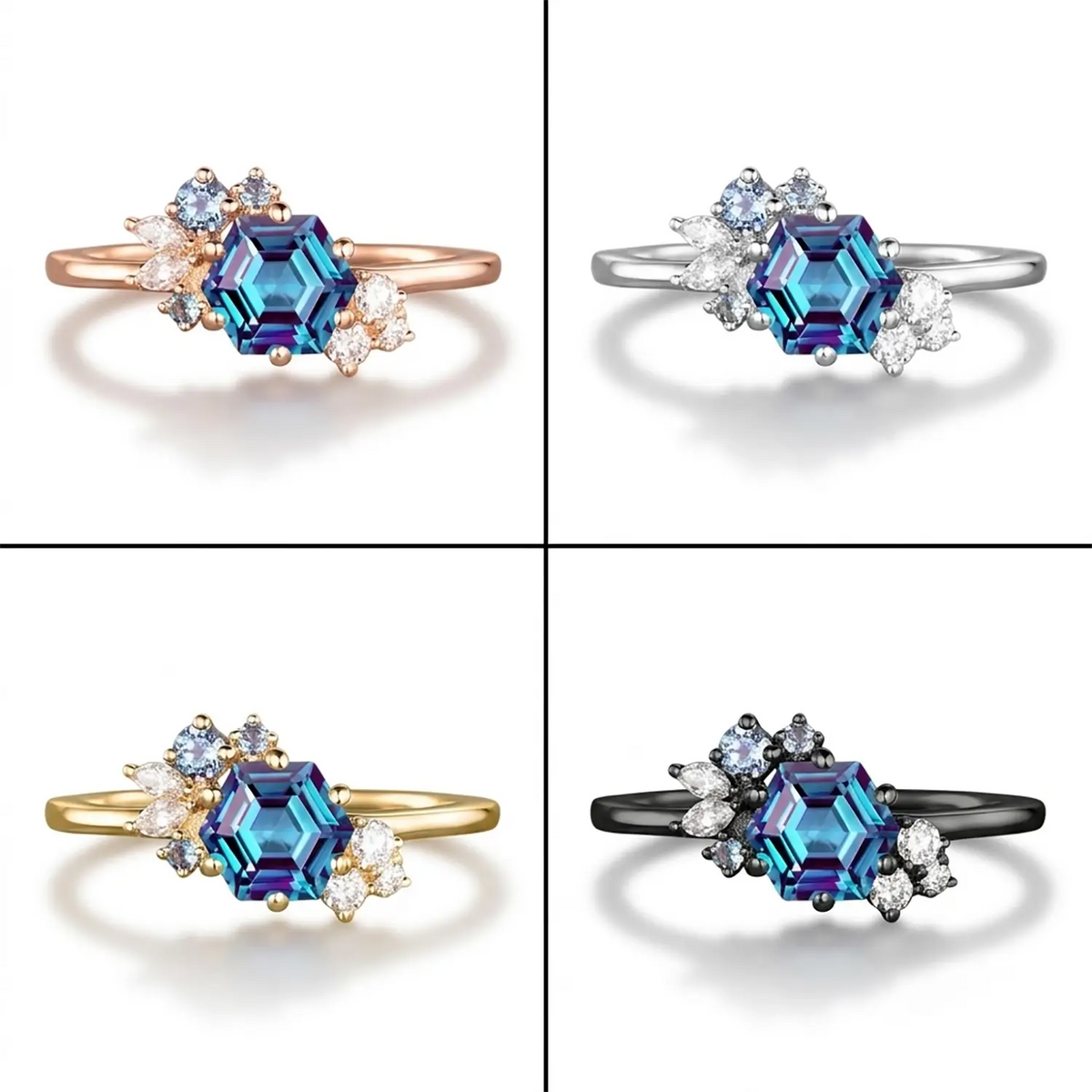 Bague de fiançailles en or jaune Art Déco avec sertissage d'alexandrite hexagonale - Prisme