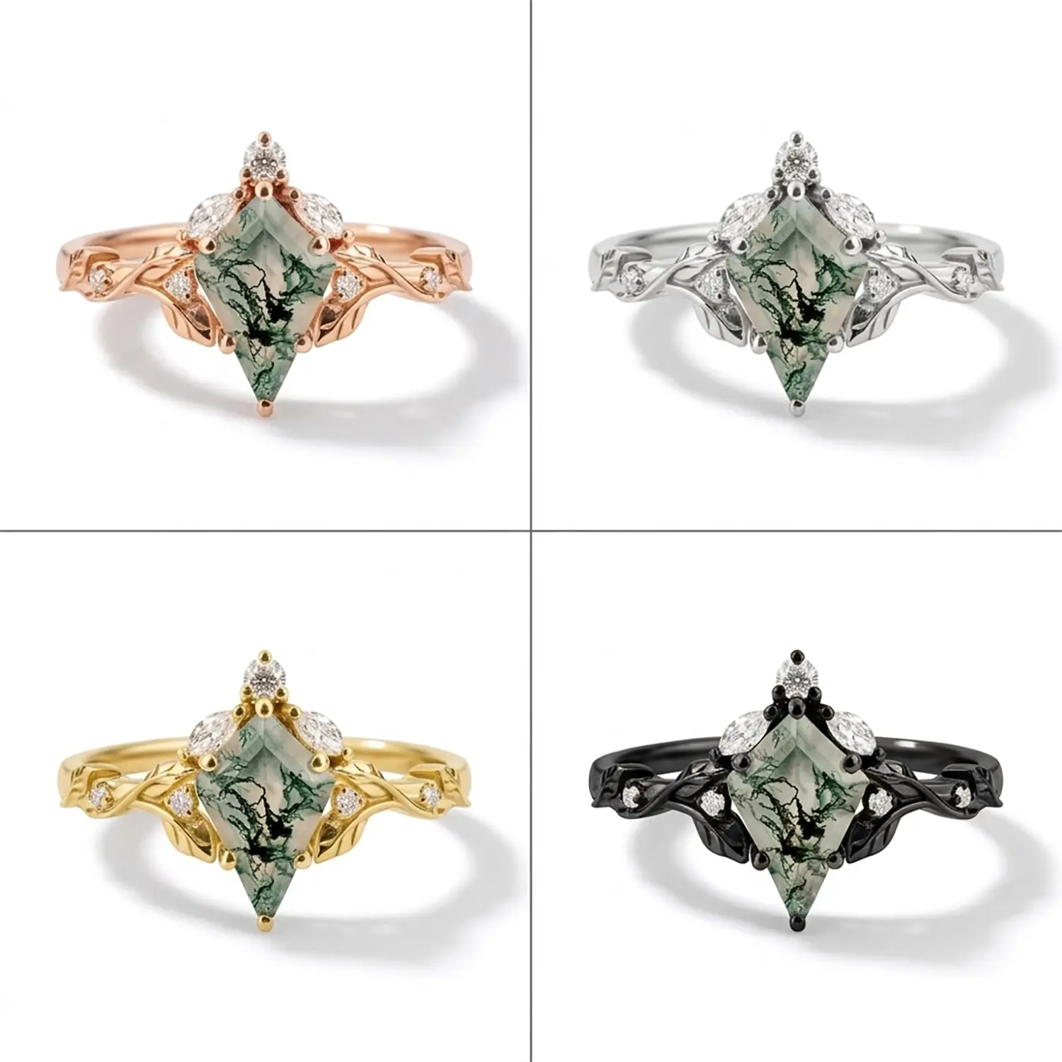 Elyssia — Kite Moss Agate Floral Ring | Nature-Inspired Engagement Ring