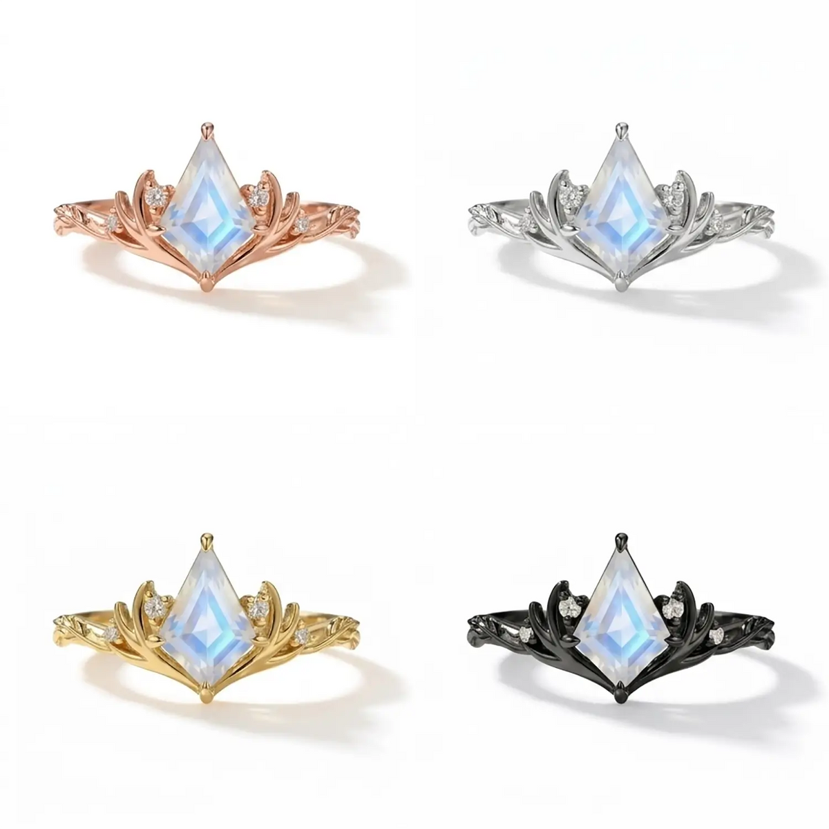 kite cut moonstone engagement ring 4 color material
