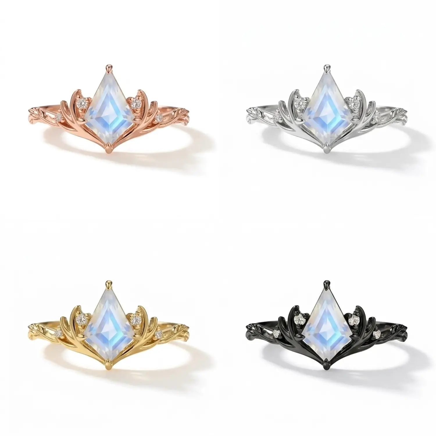 kite cut moonstone engagement ring 4 color material