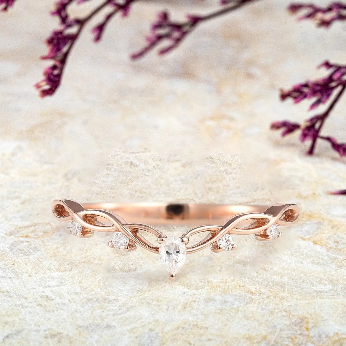 Custom 18K Rose Gold Moissanite Wedding Band -  Match Twist BandS