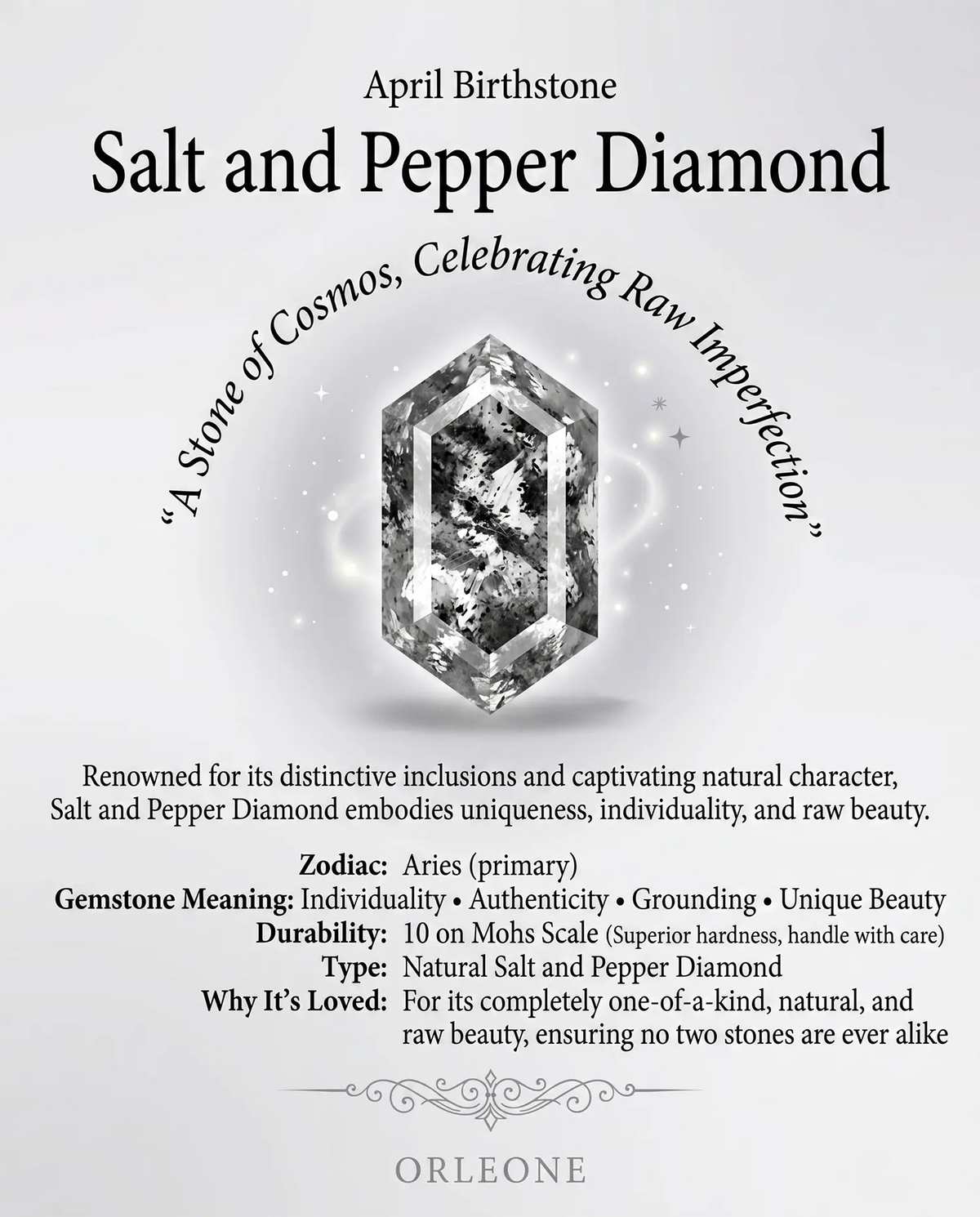 LongHexagon Cut Salt and Pepper Diamond gemstone knowlage orleone