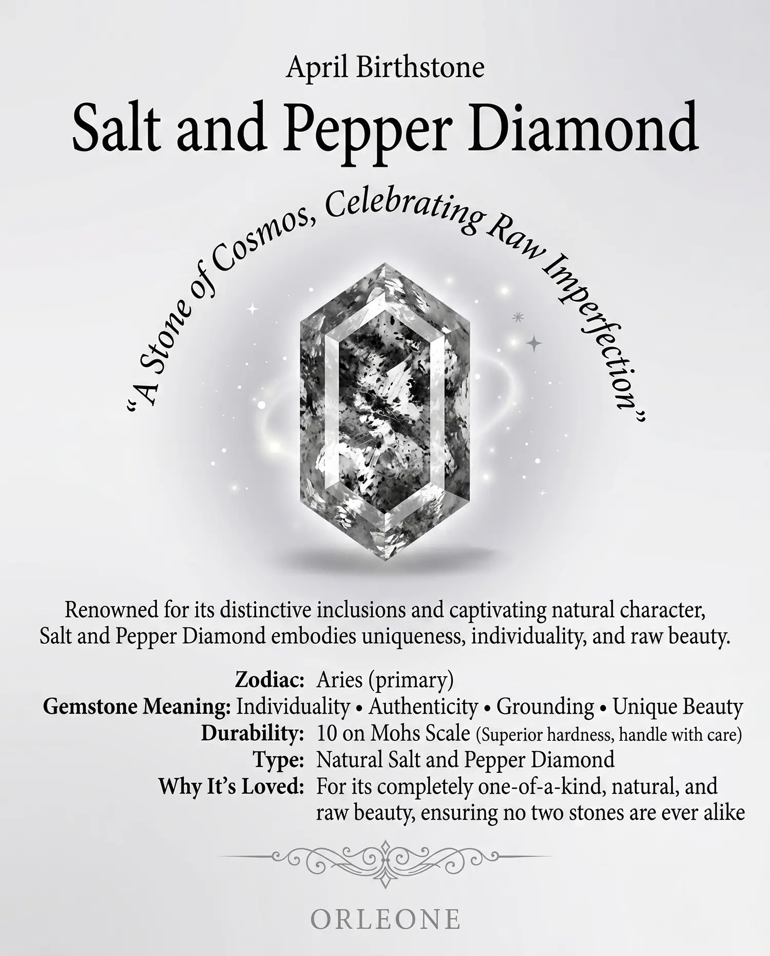 LongHexagon Cut Salt and Pepper Diamond gemstone knowlage orleone
