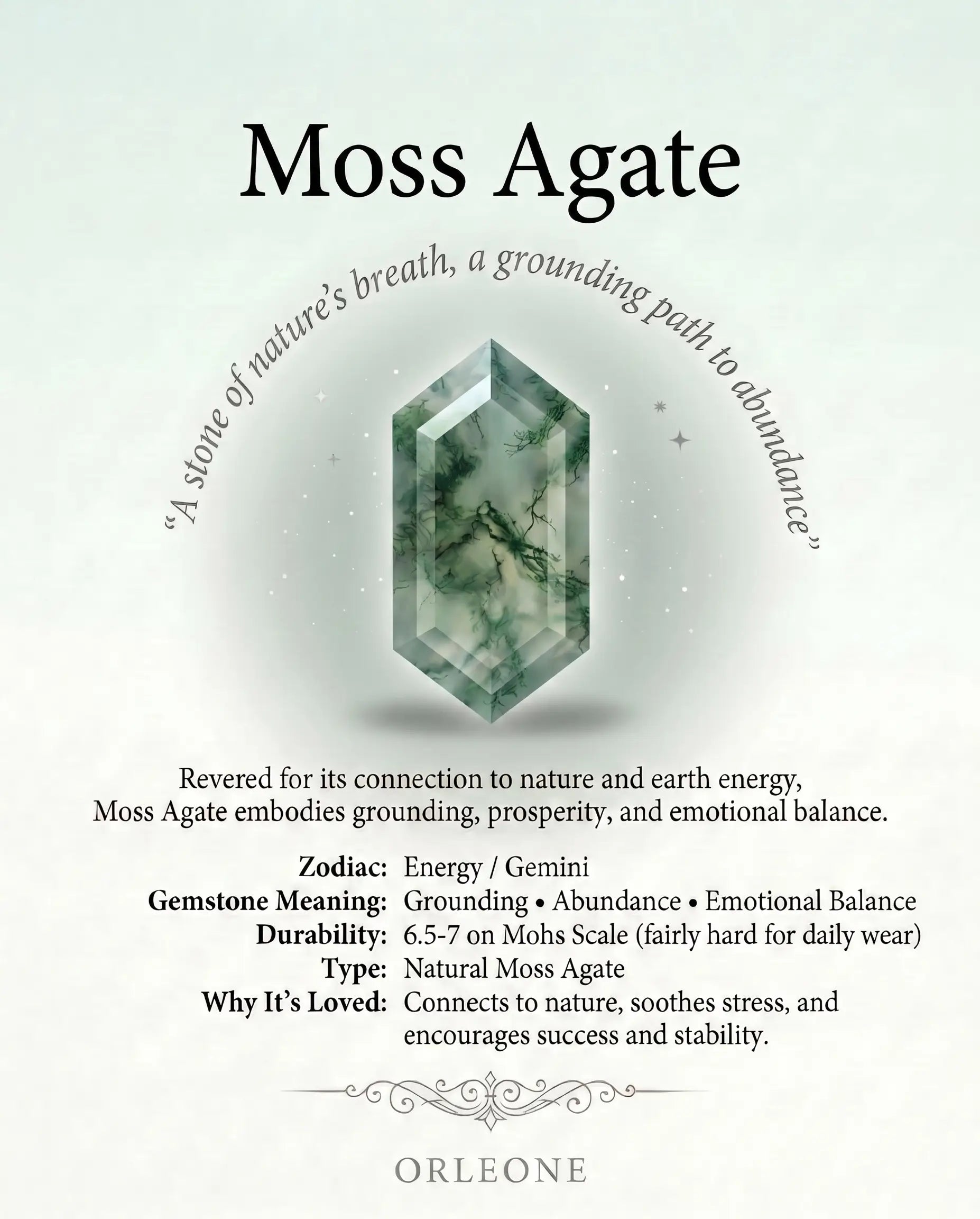 Long Hexagon Cut Moss agate Guide