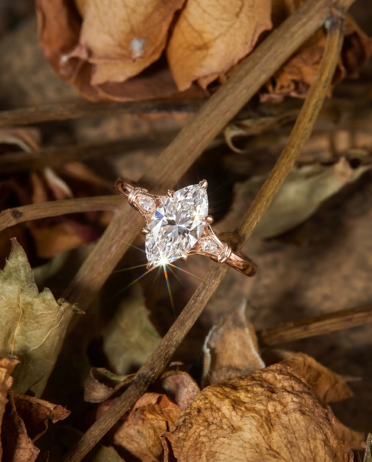 Marquise Moissanite Engagement Ring Split Shank - Orleone Jewelry
