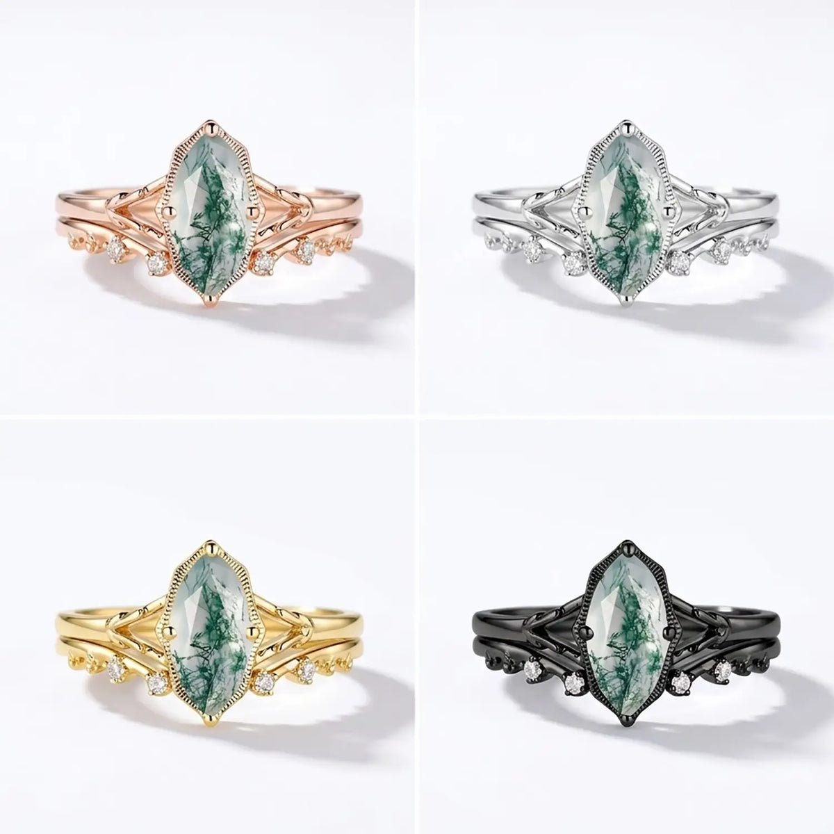 marquise moss agate engagement ring 4 color