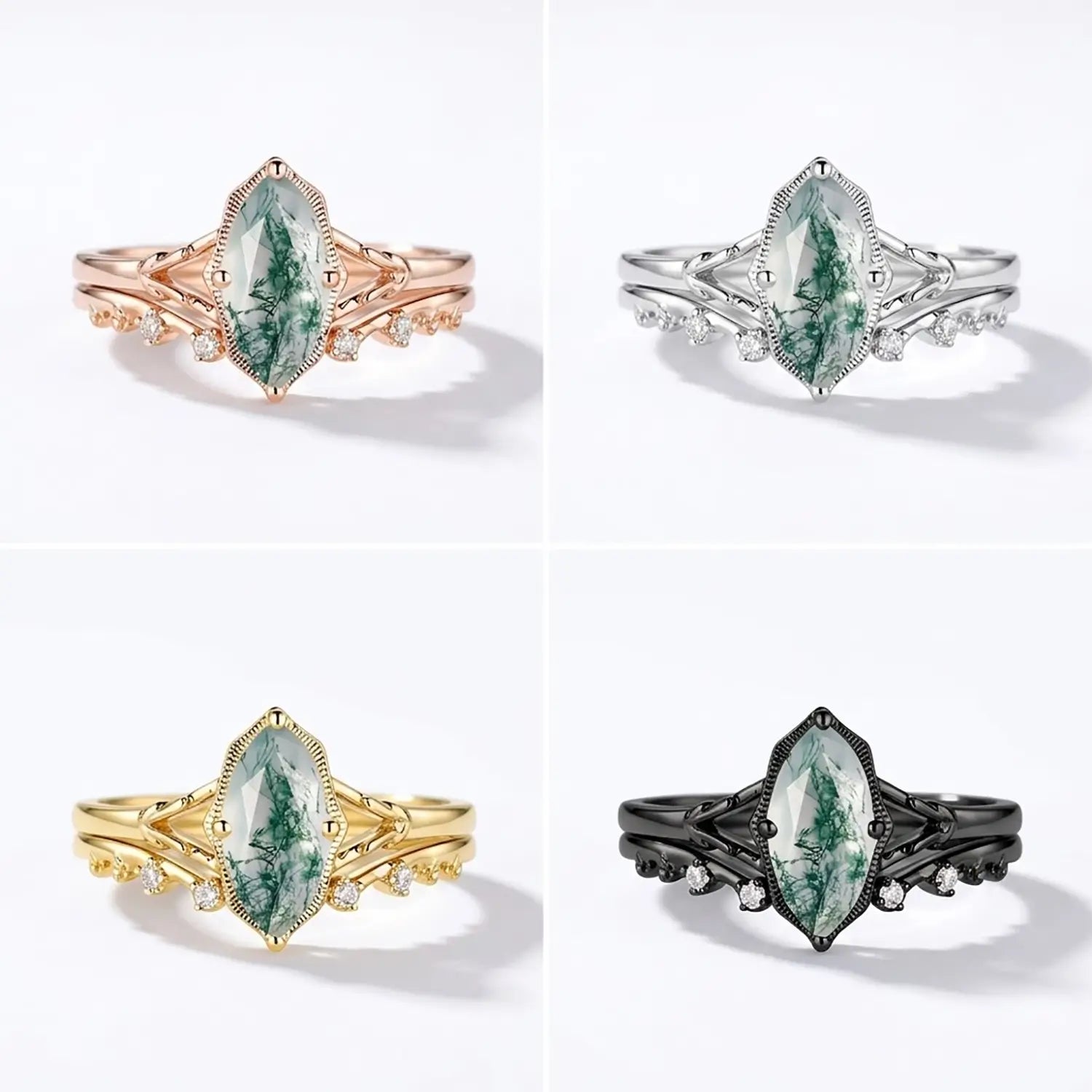 marquise moss agate engagement ring 4 color