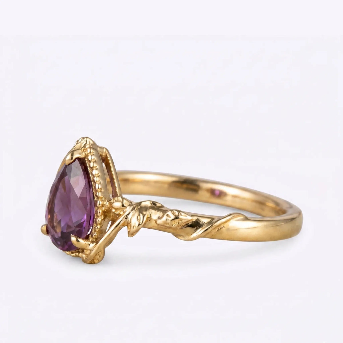 Natural Pear Shape Alexandrite Engagement Ring Side Stone Close-up