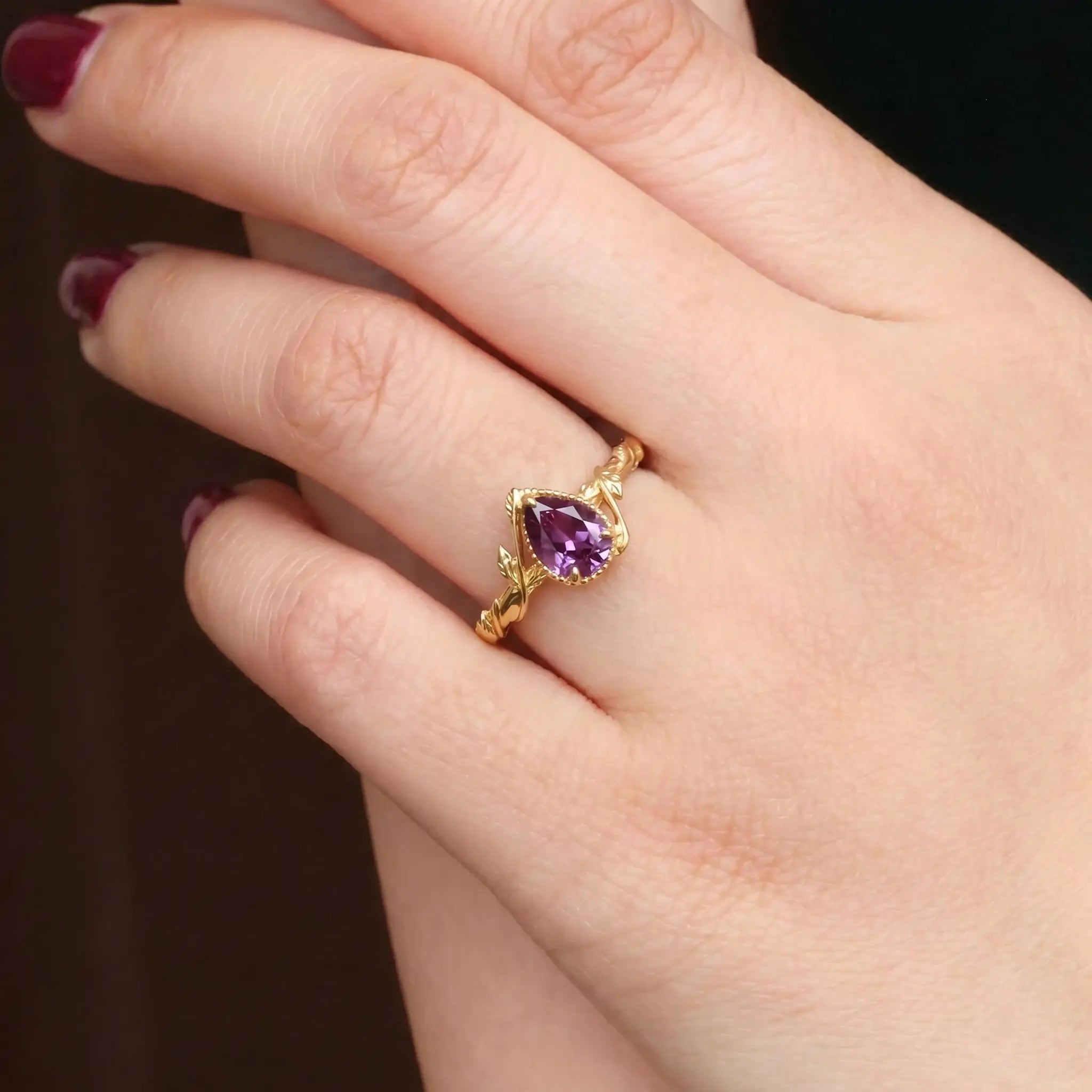 Natural Pear Shape Alexandrite Engagement Ring for women anniversary gift