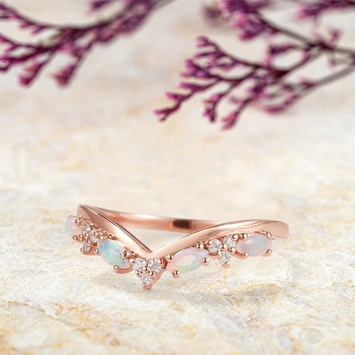 Opal Chevron Matching Stackable Wedding Band | orleone