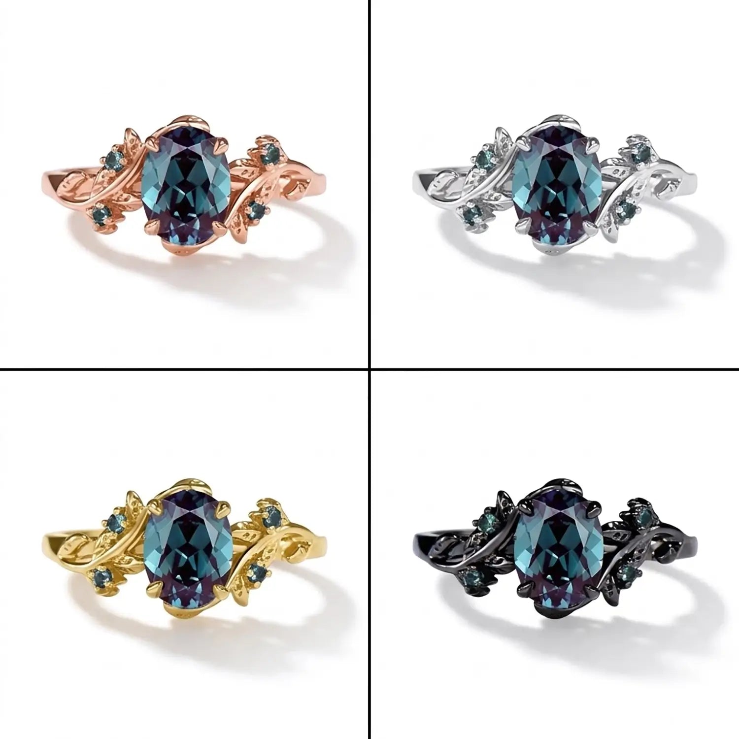 Oval Alexandrite Engagement Ring Black Gold Nature Twig Band June - Everchange
