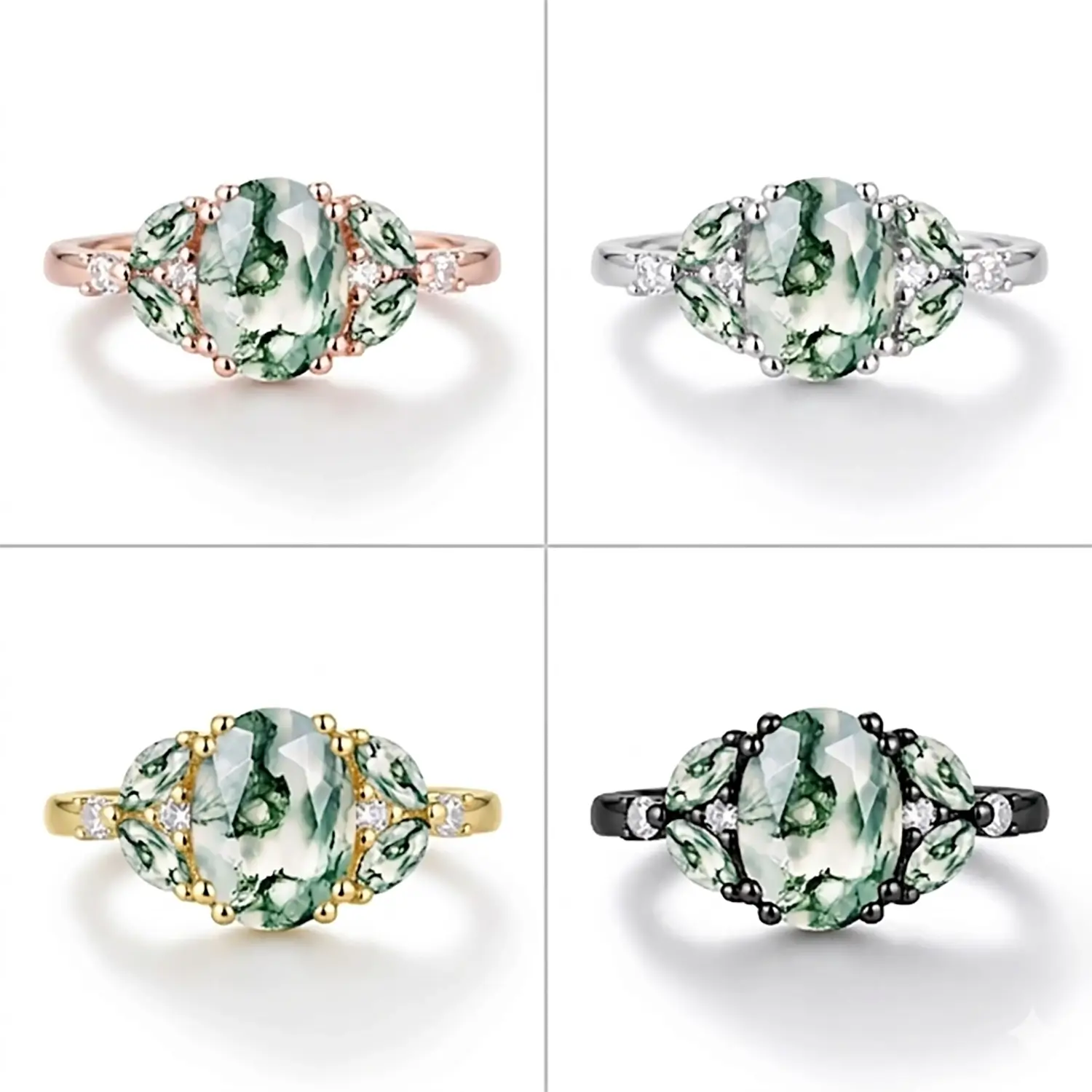 oval cut moss agate engagement ring 4 color material rose gold yellow gold black white gold