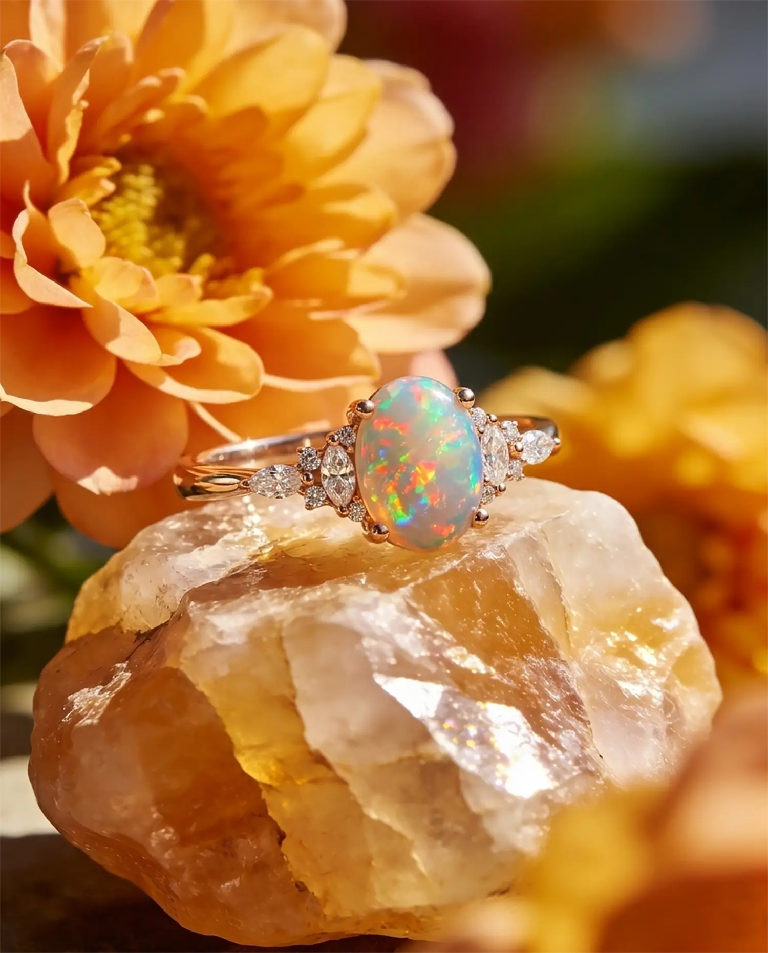 natural opal engagement ring 18k gold handmade custom orleone