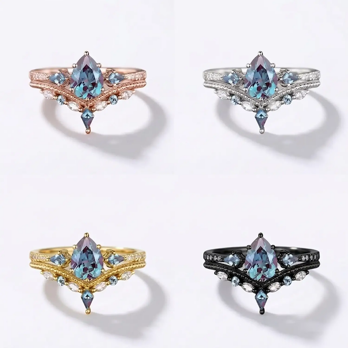 Bague de fiançailles vintage en alexandrite poire, pierre de naissance de juin - Éclipse