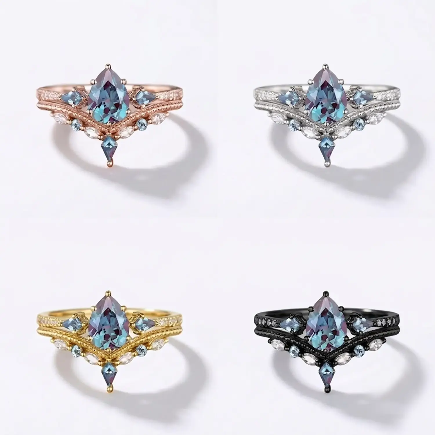 Bague de fiançailles vintage en alexandrite poire, pierre de naissance de juin - Éclipse