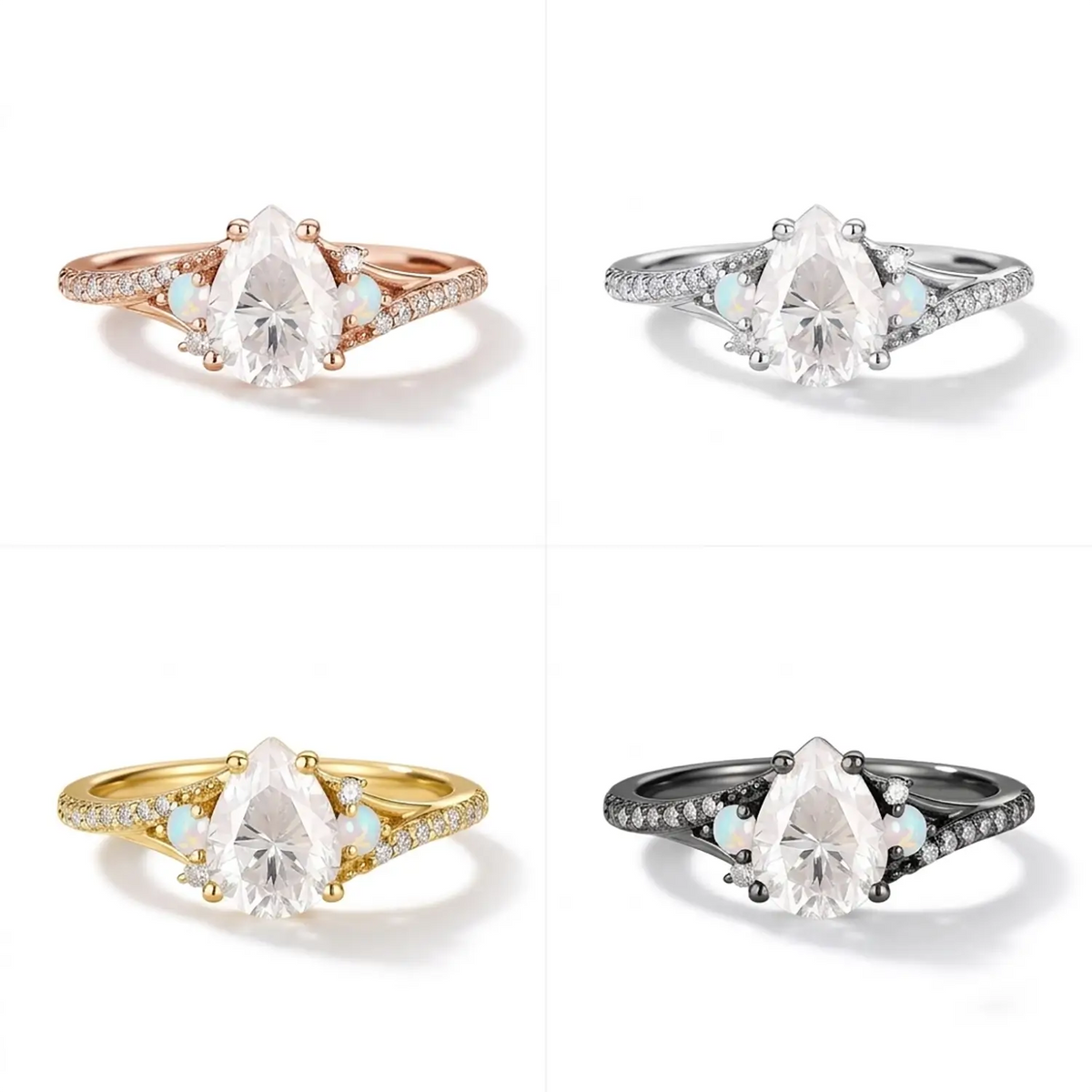 Pear Cut Moissanite Engagement Ring Art Deco Promise Anniversary Gift – 4 material colors