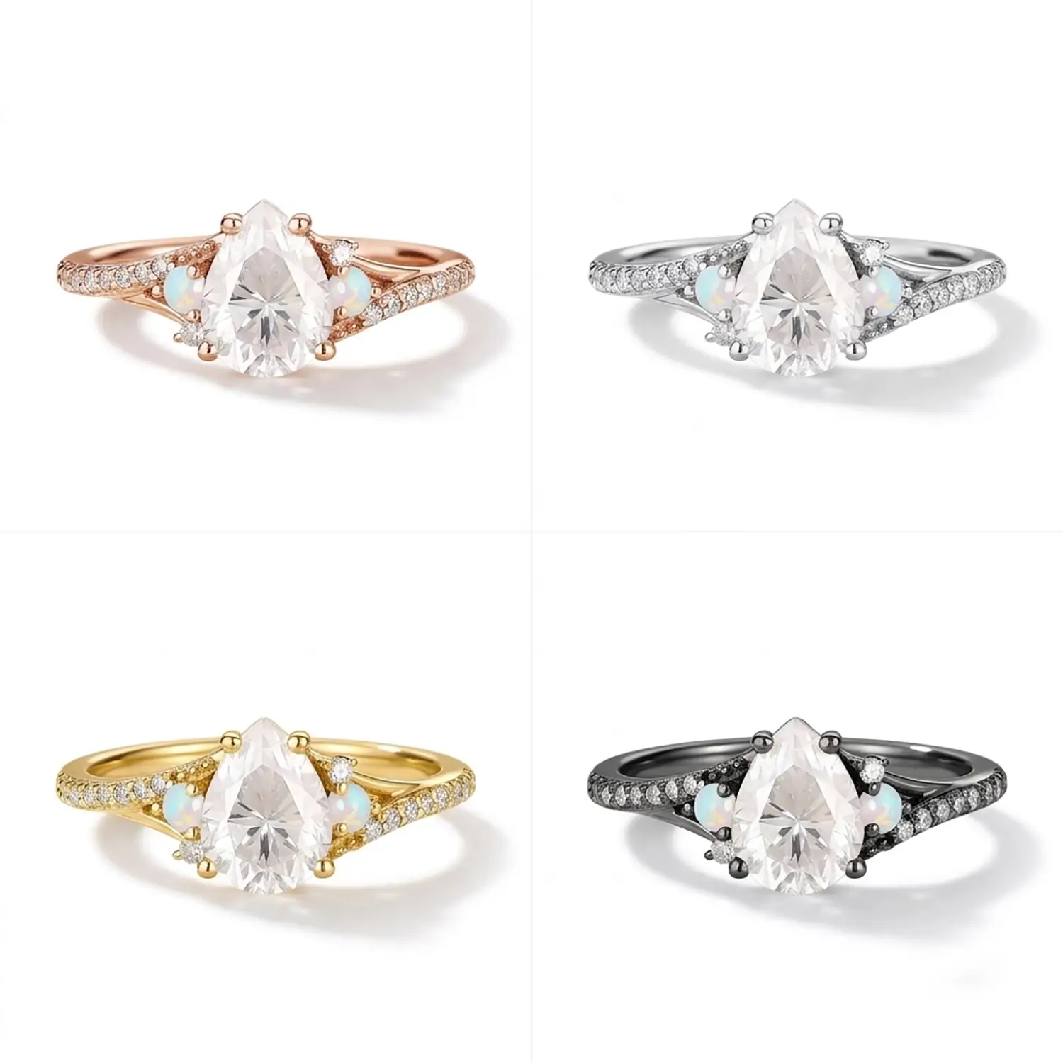 Pear Cut Moissanite Engagement Ring Art Deco Promise Anniversary Gift – 4 material colors
