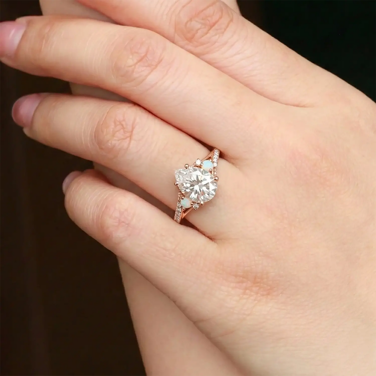 Pear Cut Moissanite Engagement Ring Art Deco Promise Anniversary Gift for women
