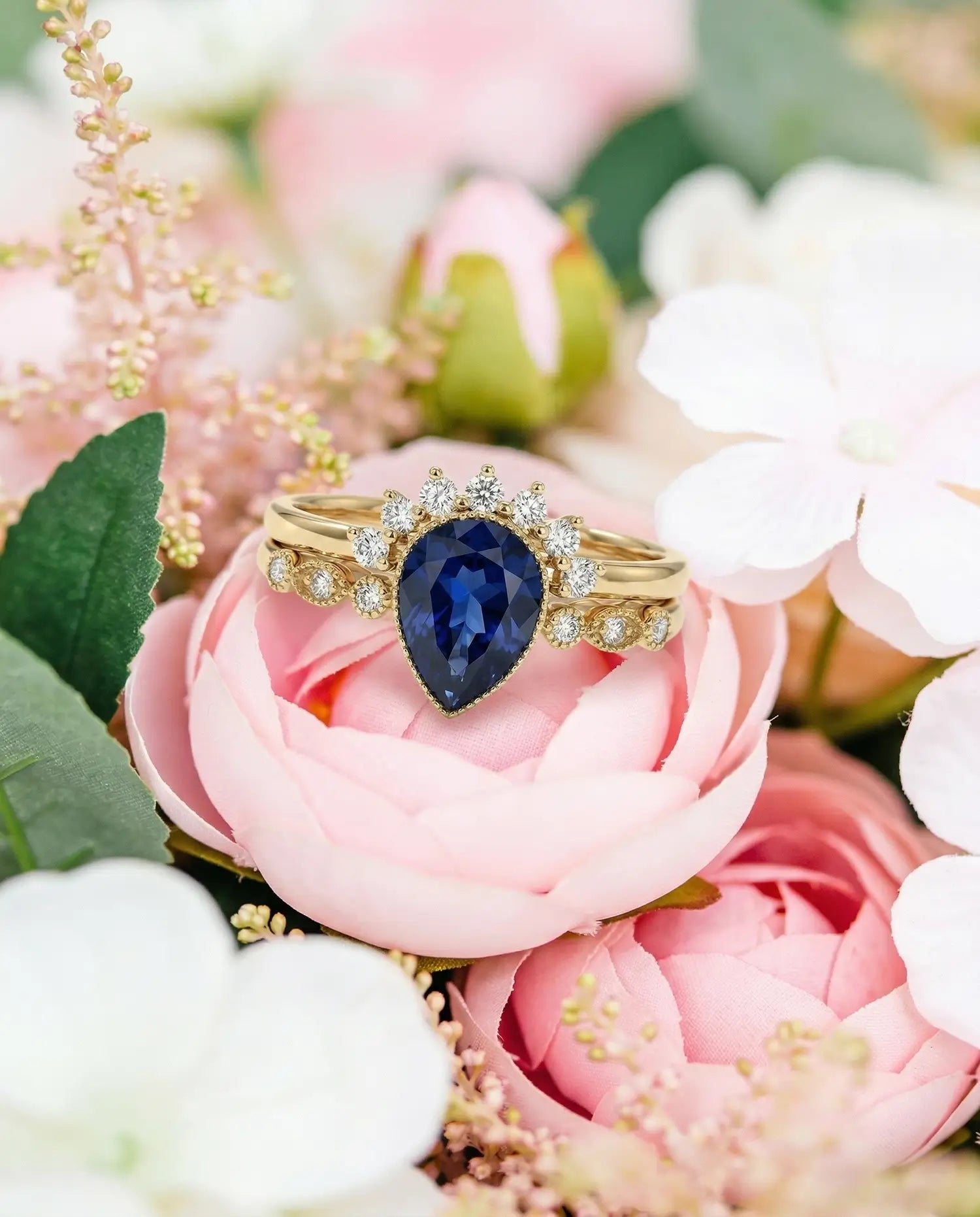 Sapphire Ring Set 18k solid gold