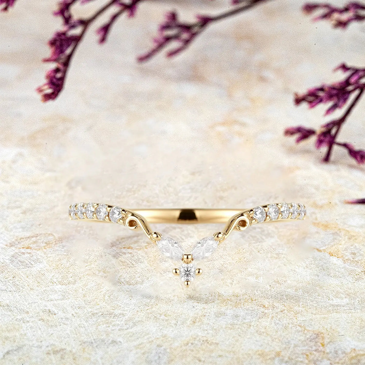 Rose Gold V-Shaped Moissanite Stackable Matching Wedding Bnad | women ring