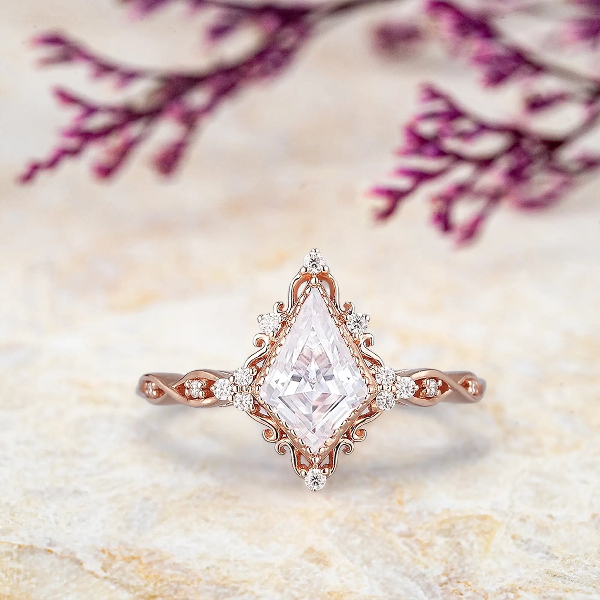 Vintage Kite Moissanite Engagement Ring Rose Gold 18K anniverary rings for women gift