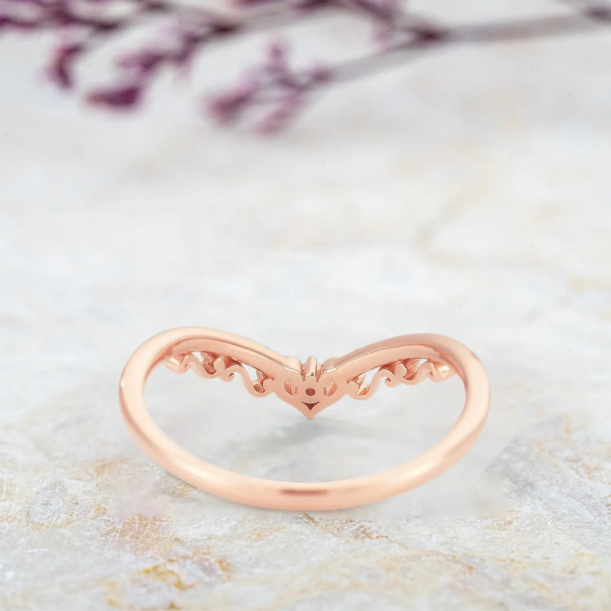 Regal Heart Moissanite Chevron Wedding Band – Vintage Half Eternity Ring for ladies gift