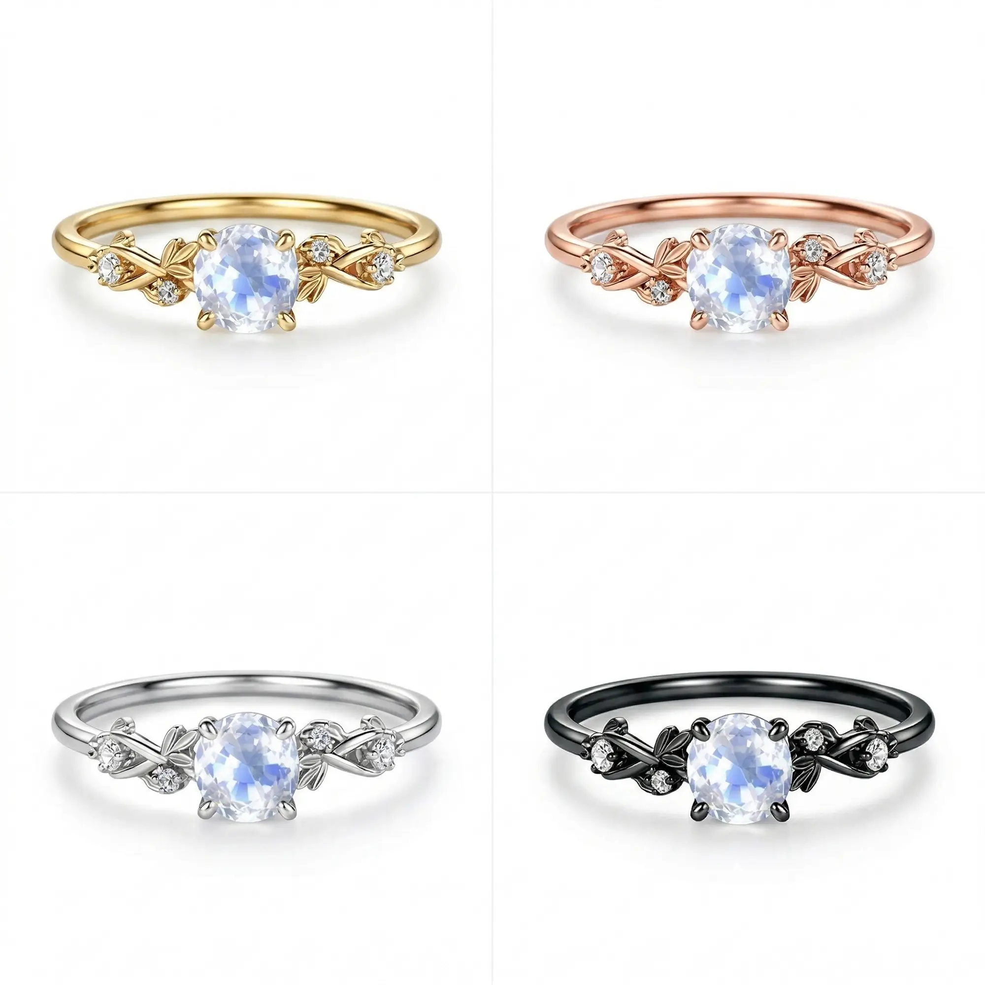 unique moonstone leaf ring round center stone nature inspired engagement ring for women 4 metal gold