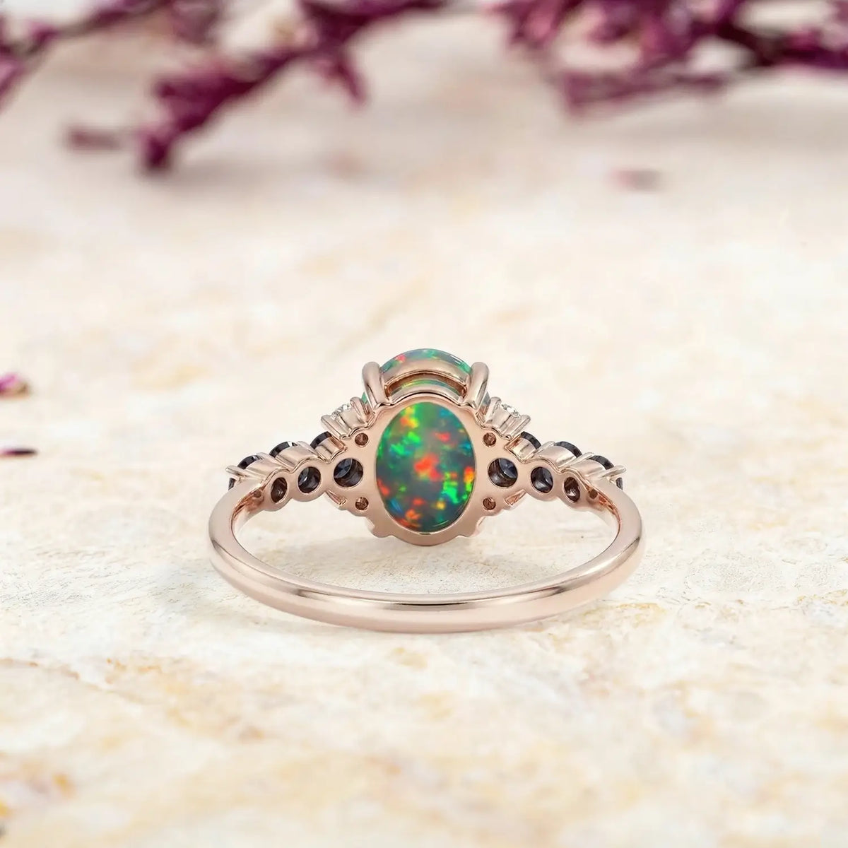 handmade oval opal ring with alexandrite cluster elegant engagement ring unique design