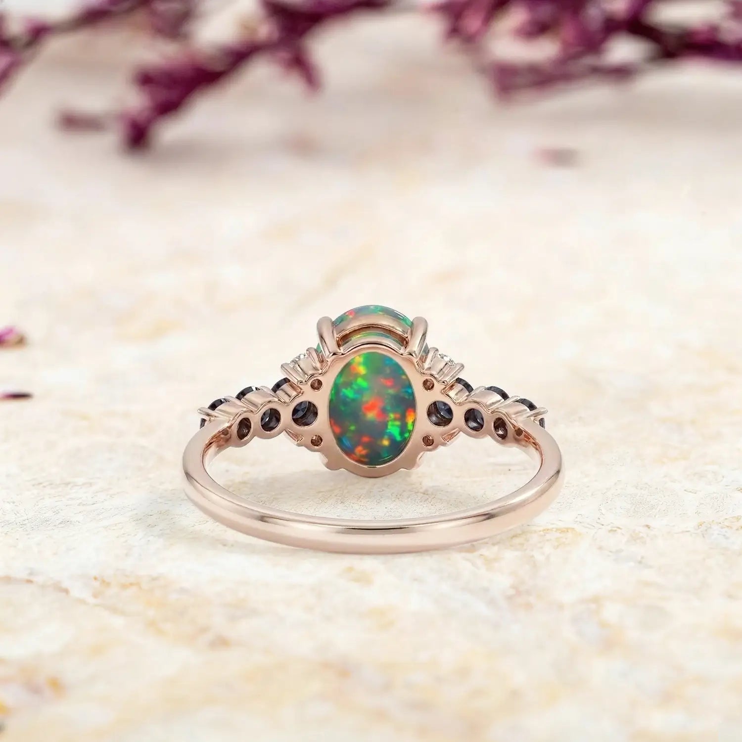 handmade oval opal ring with alexandrite cluster elegant engagement ring unique design