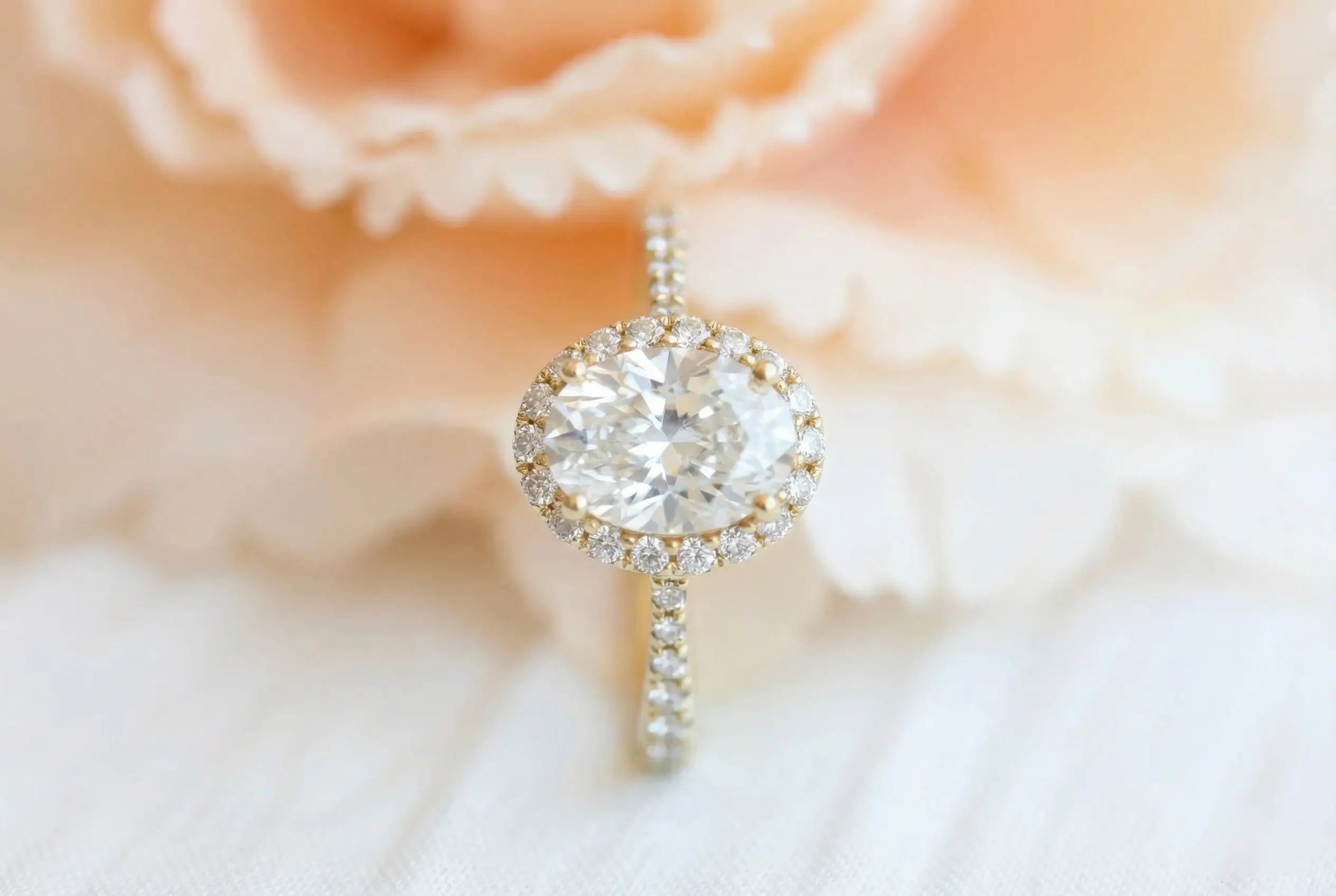 custom 18k halo ring with oval cut lab diamond rings for women anniversary promise gift