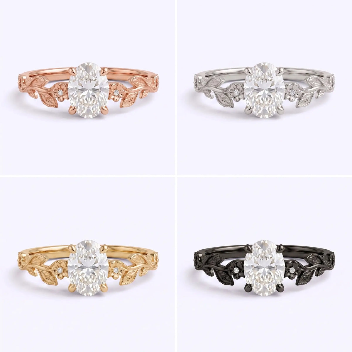Nature-inspired oval diamond floral ring in lifestyle setting