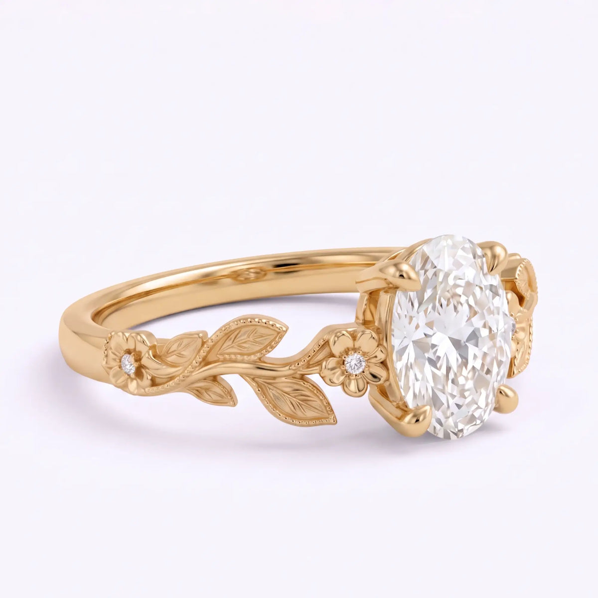 Angled view of Florielle nature-inspired floral diamond ring