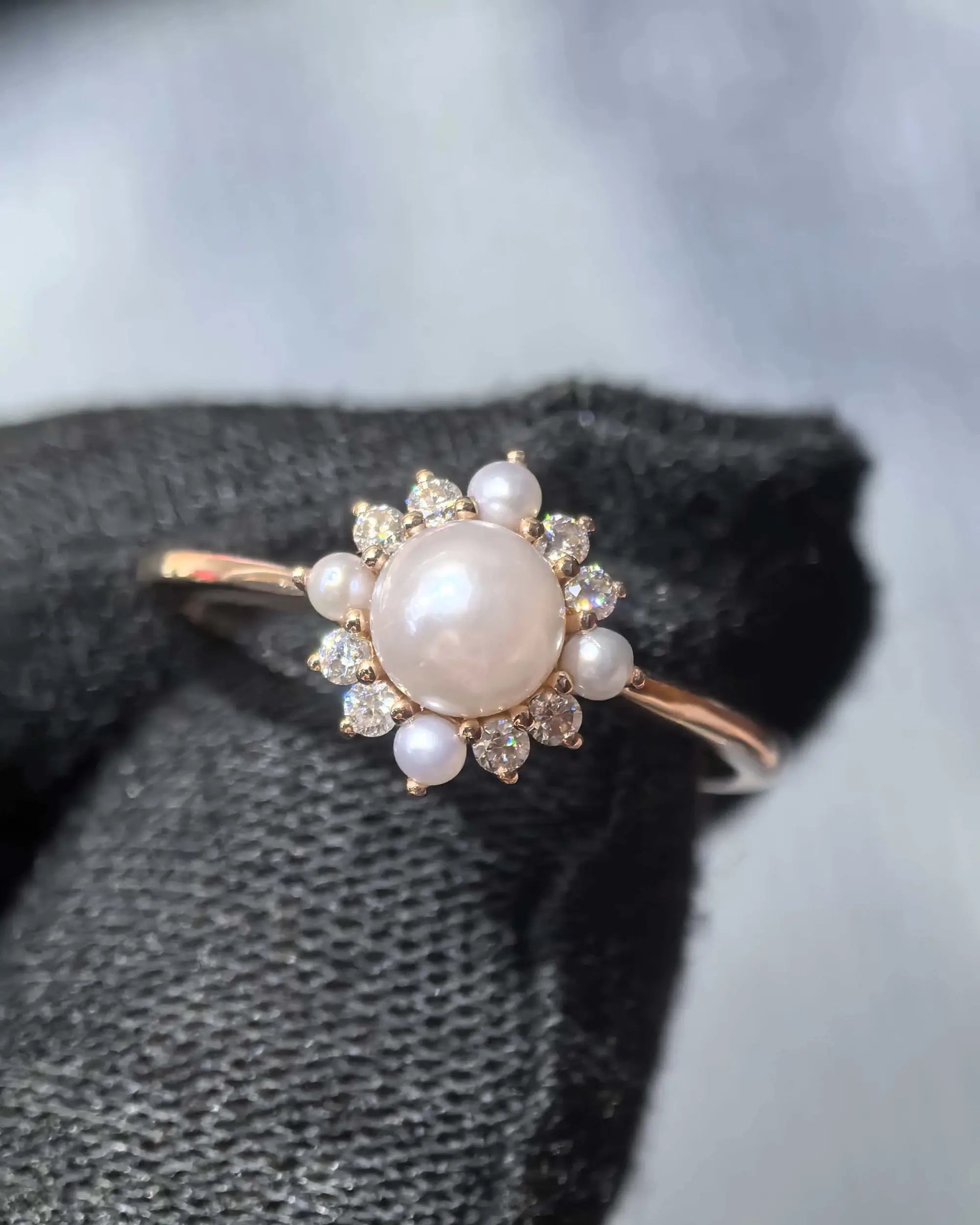 Elara Akoya Pearl Engagement Ring | ORLEONE Custom Gold Rings