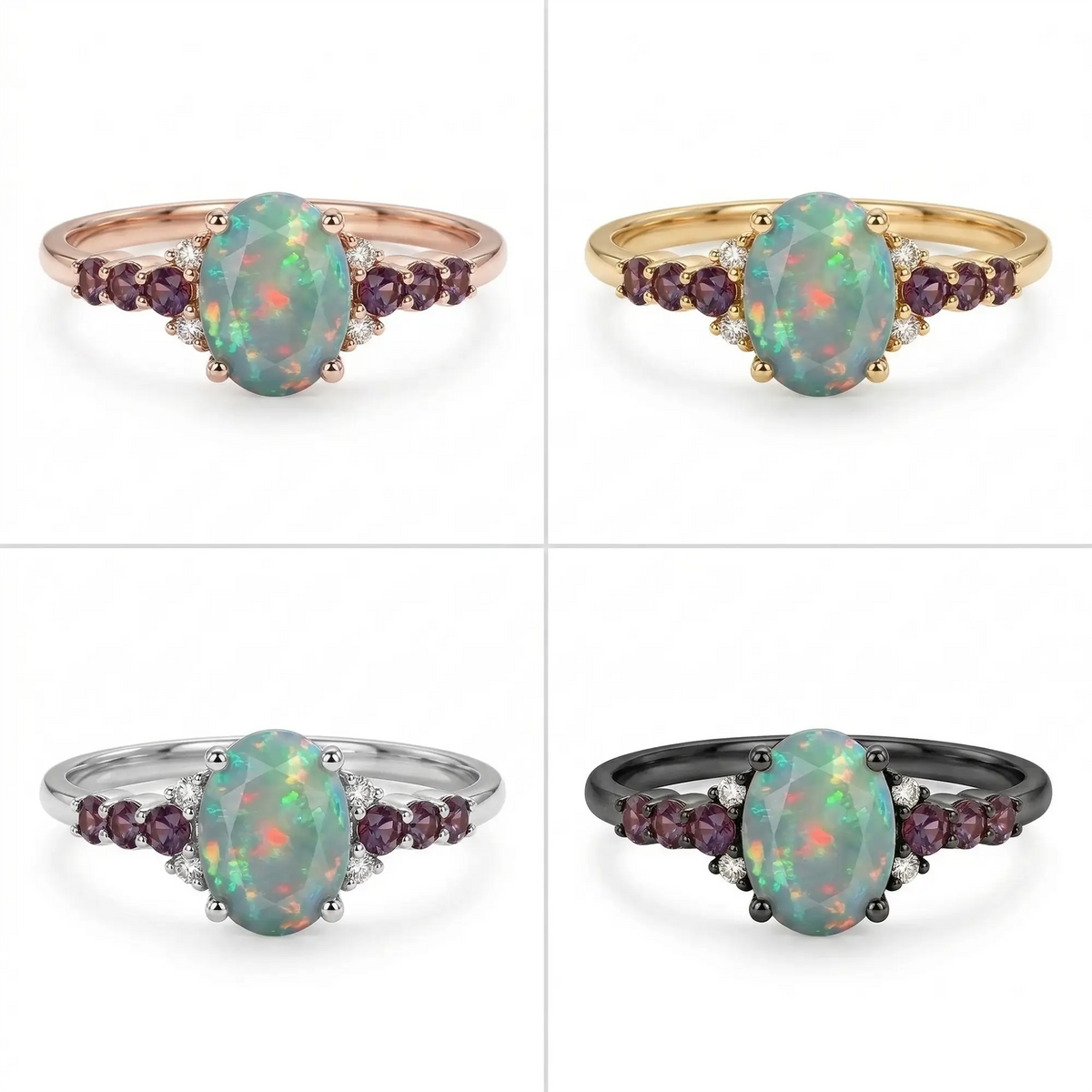 opal engagement ring oval cut cluster ring with multistone accents for her