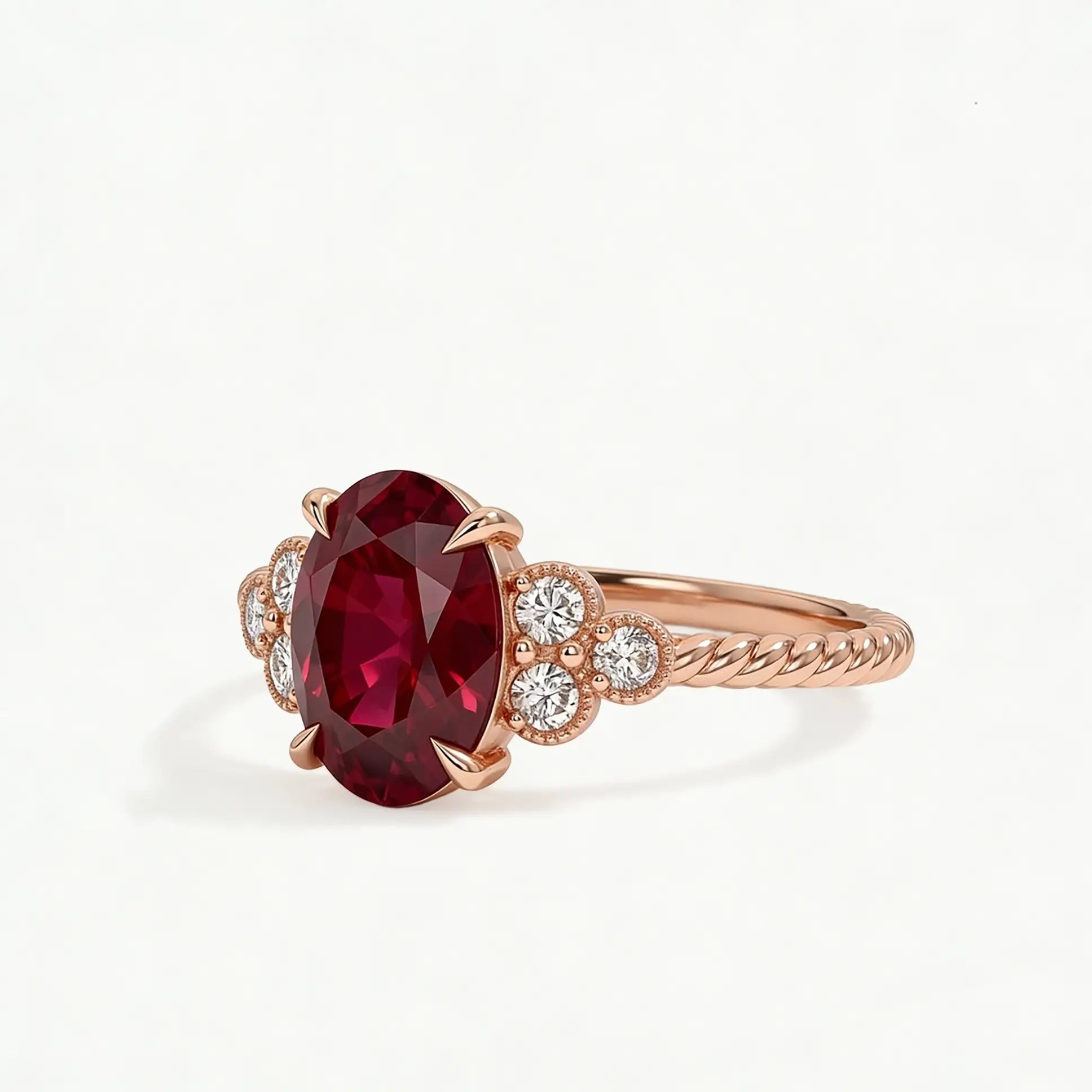 lab ruby engagement ring with moissanite cluster accents